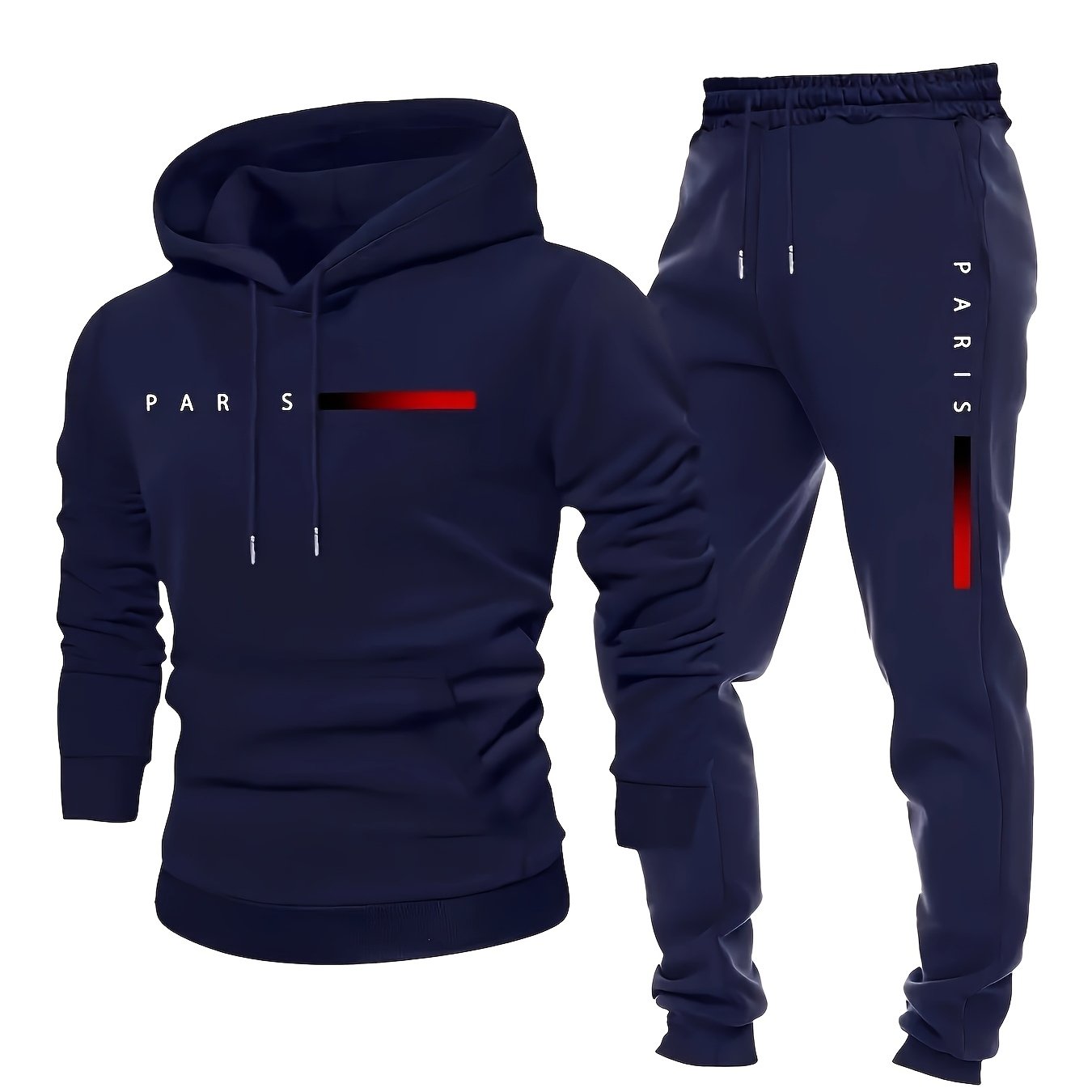 Inspired Fashion Plus Size Men's Two-piece Suit with Graphic Print, Hooded Sweatshirt And Trousers, Thickened Fleece, Casual Style, Fitted Hoodie, PLUS SIZE