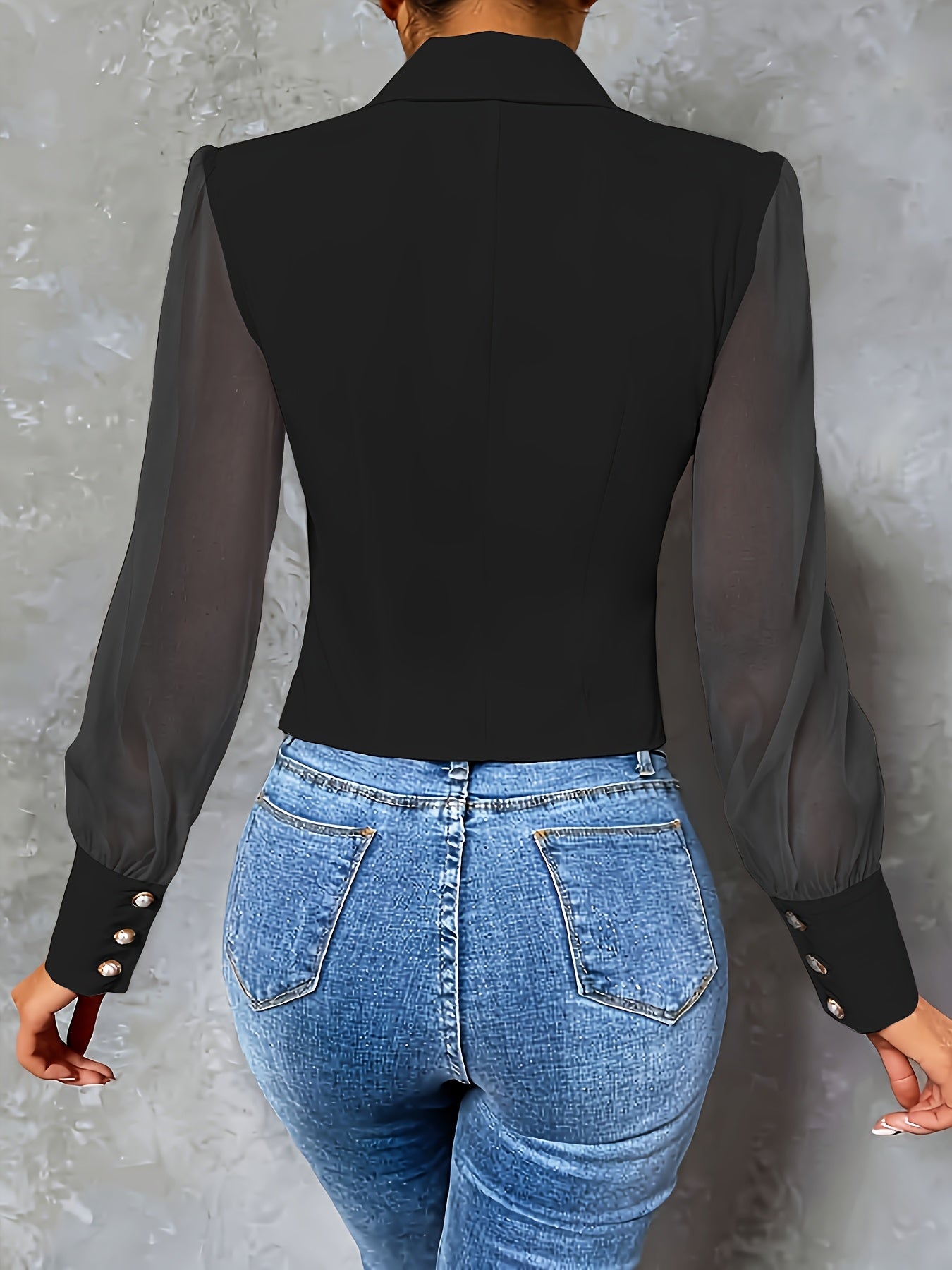 Solid Color Long Sleeve Blouse with Lapel Collar - Elegant Women's - Button Detail, Machine Washable