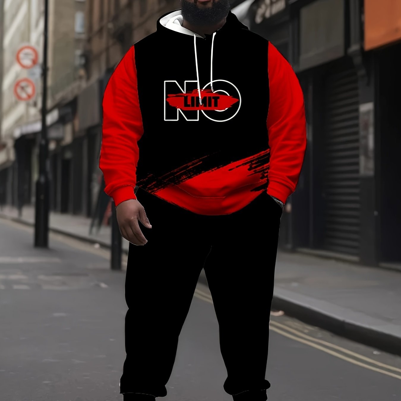 Men's Fashion Black and White Plaid Casual Hoodie and Sweatpants Set- Polyester Fiber, Regular Fit, Comfortable Casual Sportswear for Daily Wear| Casual Sportswear| Elastic fabric, extra large size, PLUS SIZE