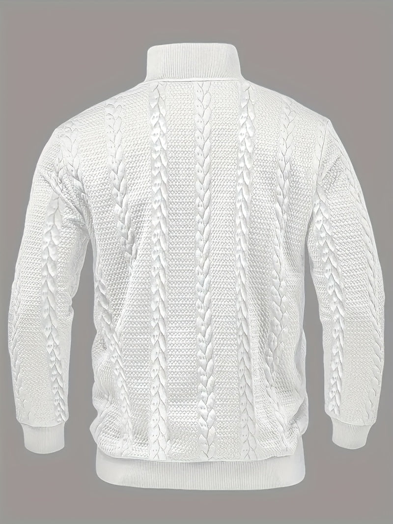 Men'S Jacquard Henley Shirt - Soft Stretch Long Sleeve Pullover with Button Front, Casual Knit Sweater for Fall/Winter, & Striped Design, Regular Fit Outdoor & Casual Attire, Winter Casual Wear | Striped Knitwear | Jacquard T