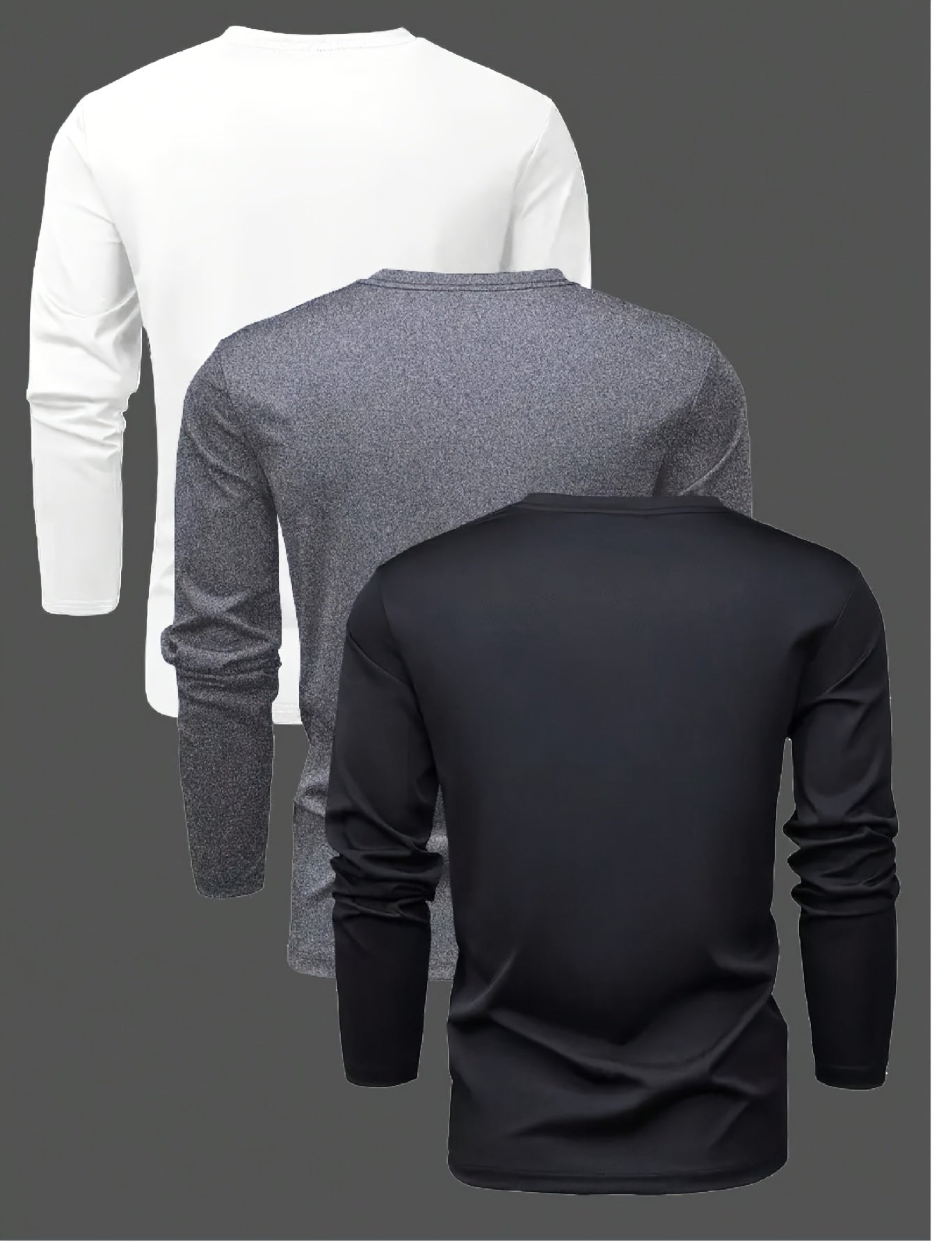 [3pcs Men'S Plus Size Long Sleeve T-Shirts] 3-Pack Men'S Plus Size Long Sleeve T-Shirts, Casual Crew Neck Animal Print Knitwear, Polyester Blend, Comfortable Home Wear for All Seasons - Black, White, Grey Combo Pack