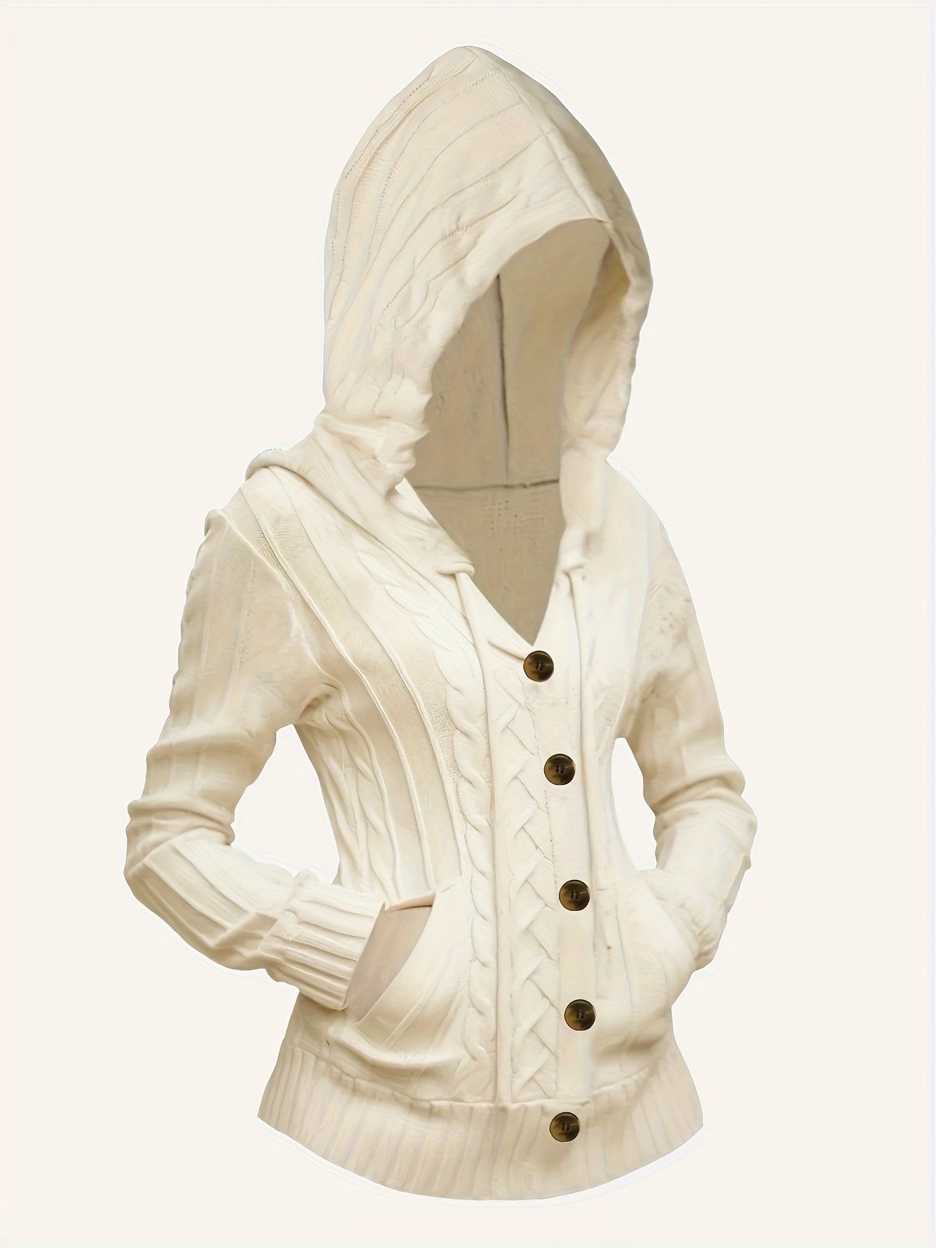Women'S Solid Color Hooded Knitted Cardigan