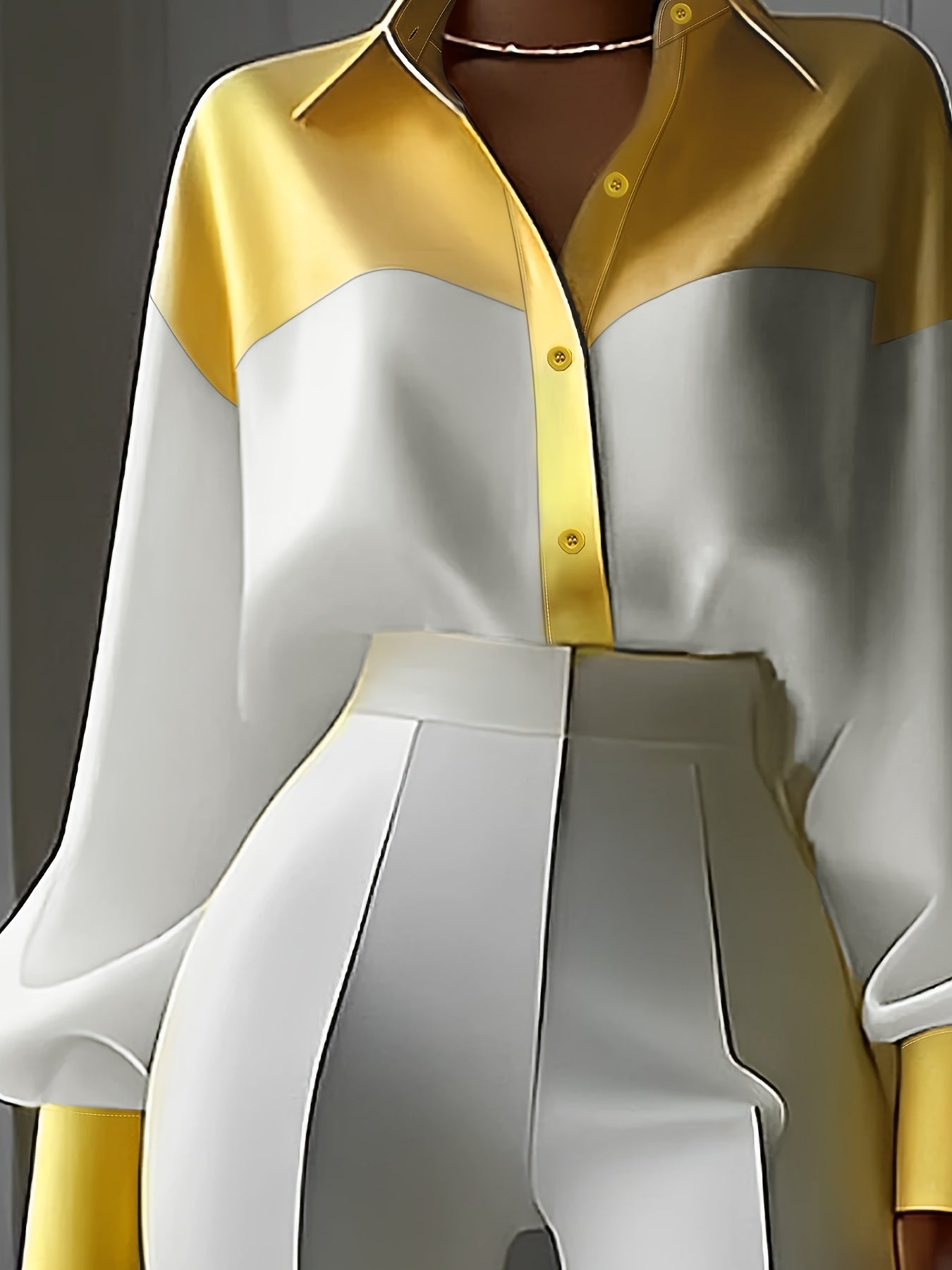 Solid Color Fashionable And Elegant Plain Lantern Sleeve Color-Blocked Shirt for Commuting And Outings LL425