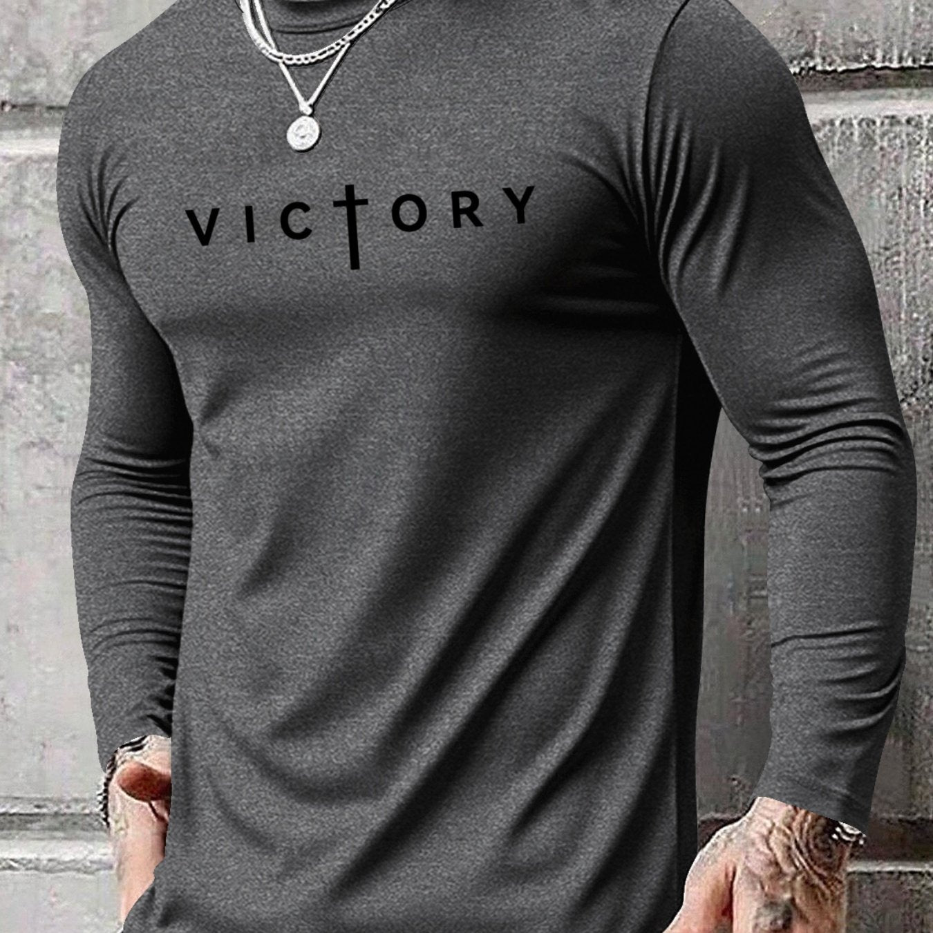 Men's Long Sleeve T-Shirt - Regular Fit Stretchy Everyday Shirt, Light Grey/Black, Breathable Layering Top for Gym, Office, Casual Outfits - Spring/Fall Essential Wardrobe Staple, PLUS SIZE