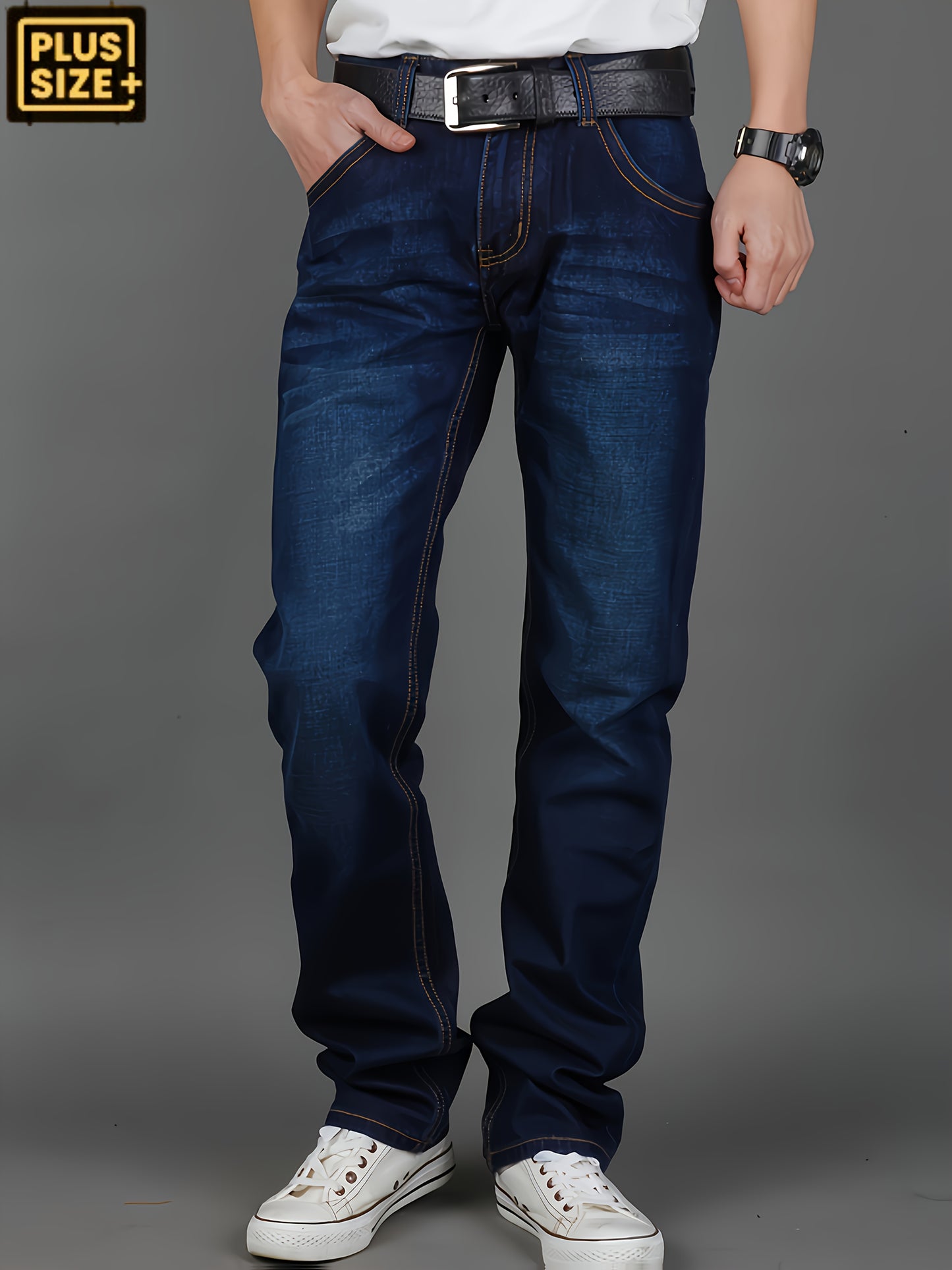 Plus Size Men's Jeans, Fashion Design Style, Comfortable Casual Long Pants for All Seasons, Stretch Straight-Leg Trousers, Simple Versatile Business Pants, PLUS SIZE