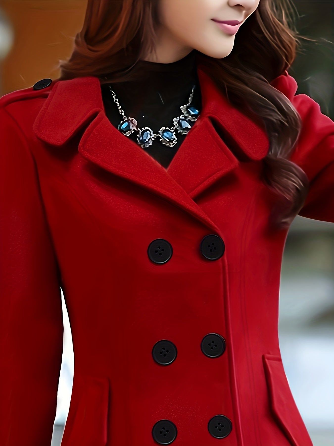 Women's Elegant Red Trench Coat with Black Buttons - Machine Washable Winter Coat, Tailored Fit for Fall & Winter, Versatile Casual to Formal Outerwear, Ladies Winter Coats, Casual to Formal Wear, Classic Trench Design, Durab