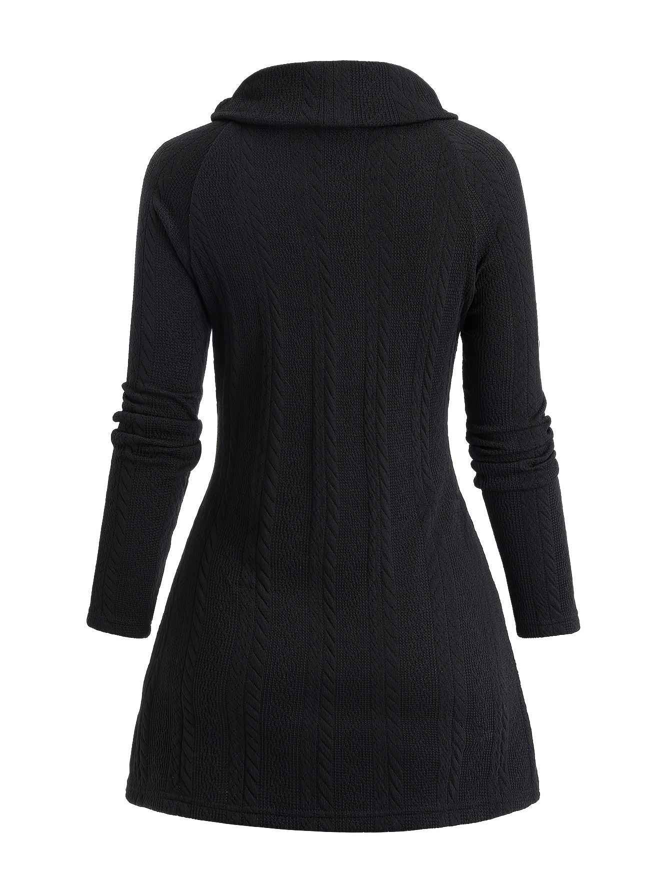 Women'S Casual Knit Cardigan, High Neck Asymmetrical Button Detail, Solid Color Polyester 95% Spandex 5% Long Sleeve Top for Fall/Winter