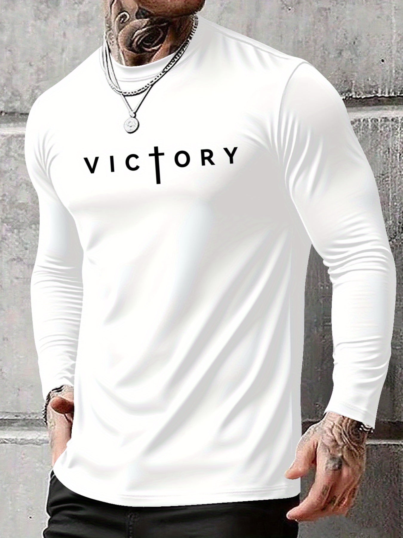Men's Long Sleeve T-Shirt - Regular Fit Stretchy Everyday Shirt, Light Grey/Black, Breathable Layering Top for Gym, Office, Casual Outfits - Spring/Fall Essential Wardrobe Staple, PLUS SIZE
