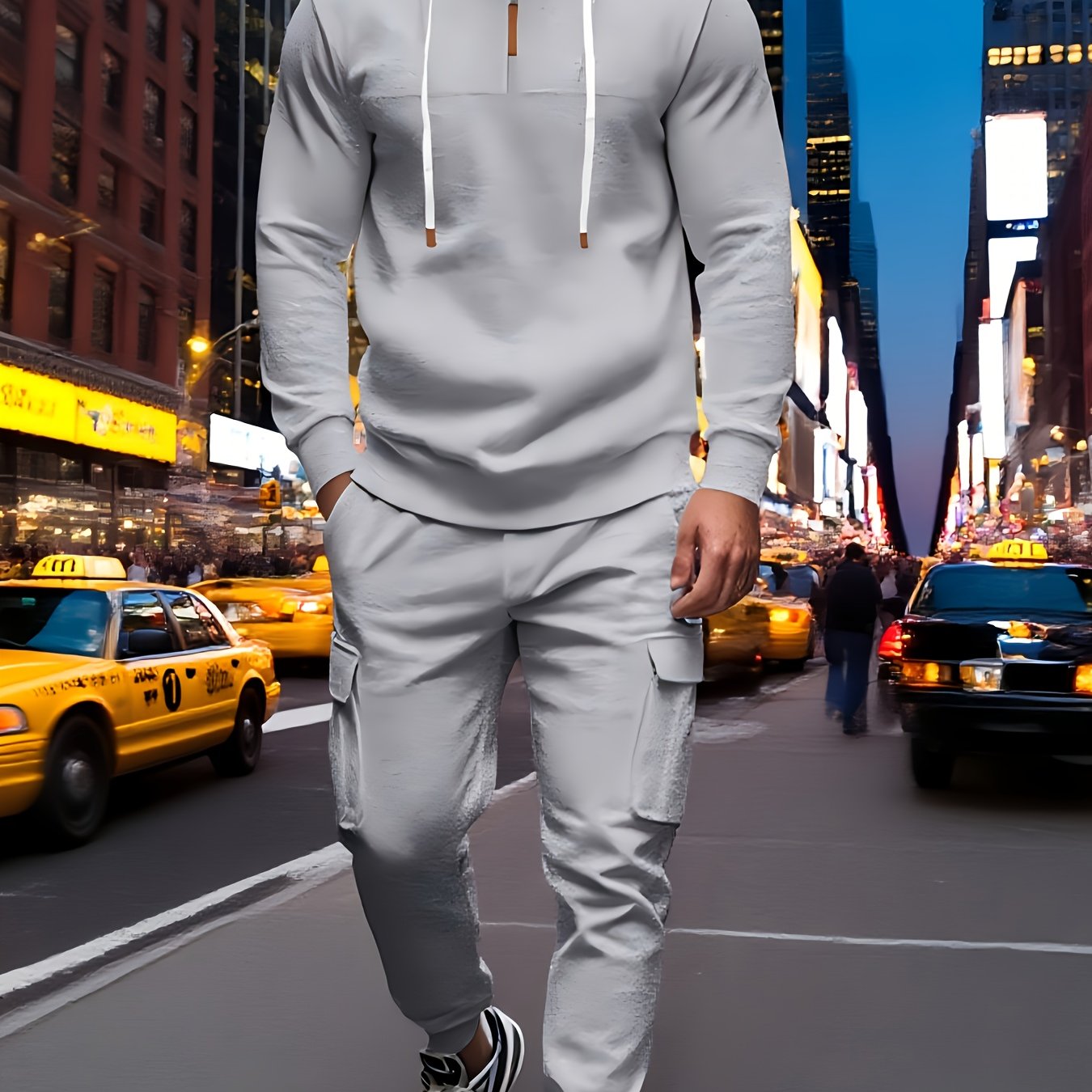 Exclusive for Tough Guys! Hooded Half - Zip Sweatshirt SetHeavyweight Fleece Fabric, Structured And Not Flimsy. The Half - Zip Design + Drawstring Hood, Full Of Street StyleThe Cargo Joggers with Multiple Pockets Are Practica