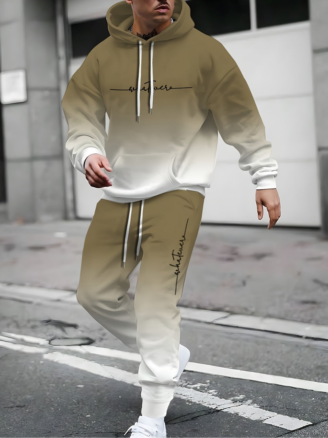 Men'S Plus Size Casual Athletic Hoodie & Sweatpants Set - Polyester Knit, Slight Stretch, Regular Fit, All-Over Print, Comfortable Home Wear, Casual Wear|Hooded Sweatshirt|Stretchy Fabric, PLUS SIZE