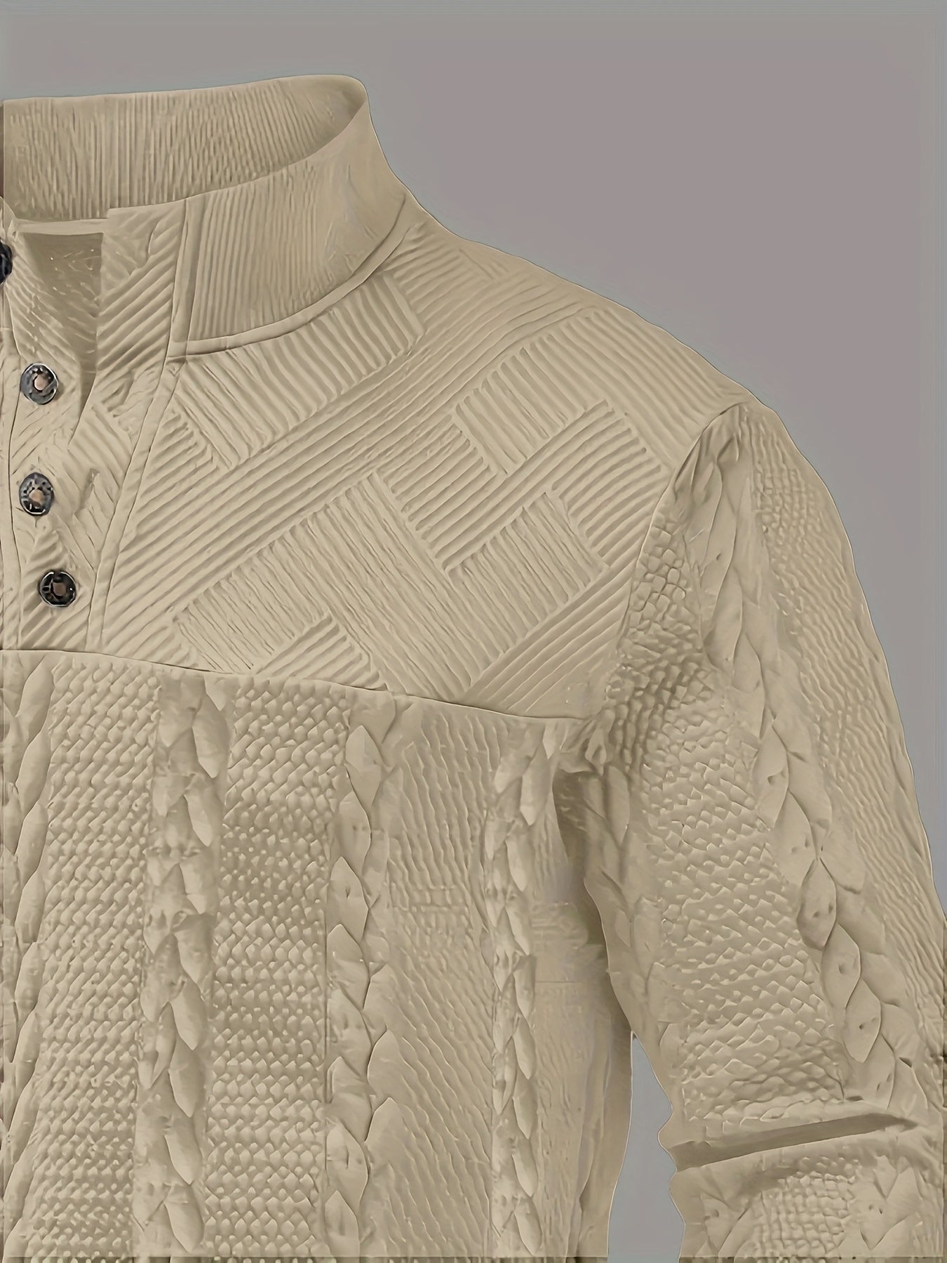 Men'S Jacquard Henley Shirt - Soft Stretch Long Sleeve Pullover with Button Front, Casual Knit Sweater for Fall/Winter, & Striped Design, Regular Fit Outdoor & Casual Attire, Winter Casual Wear | Striped Knitwear | Jacquard T