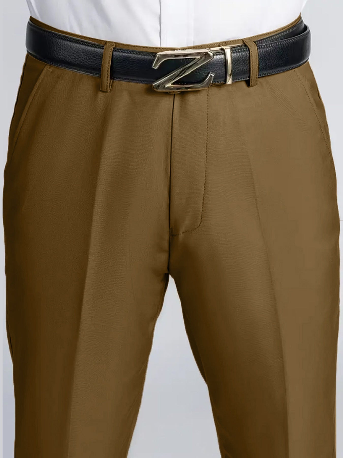 Men'S Plus Size Solid Color Suit Pants - Regular Fit Casual Dress Pants with Button Details, Non-Stretch Fabric, All-Season Wear, Plus Size Pants, PLUS SIZE