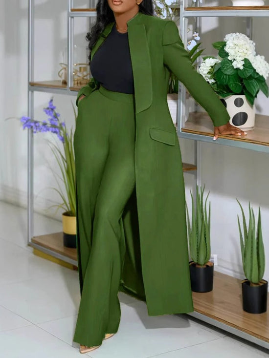 Plus Size, HERTALK solid color lapel long suit two-piece suit,  Formal Wear, Elegant Style, Classic Suit, Highquality Material, Durable Fabric, Long Sleeve Jacket, Lapel Collar, Plussize Women, Office Ladies