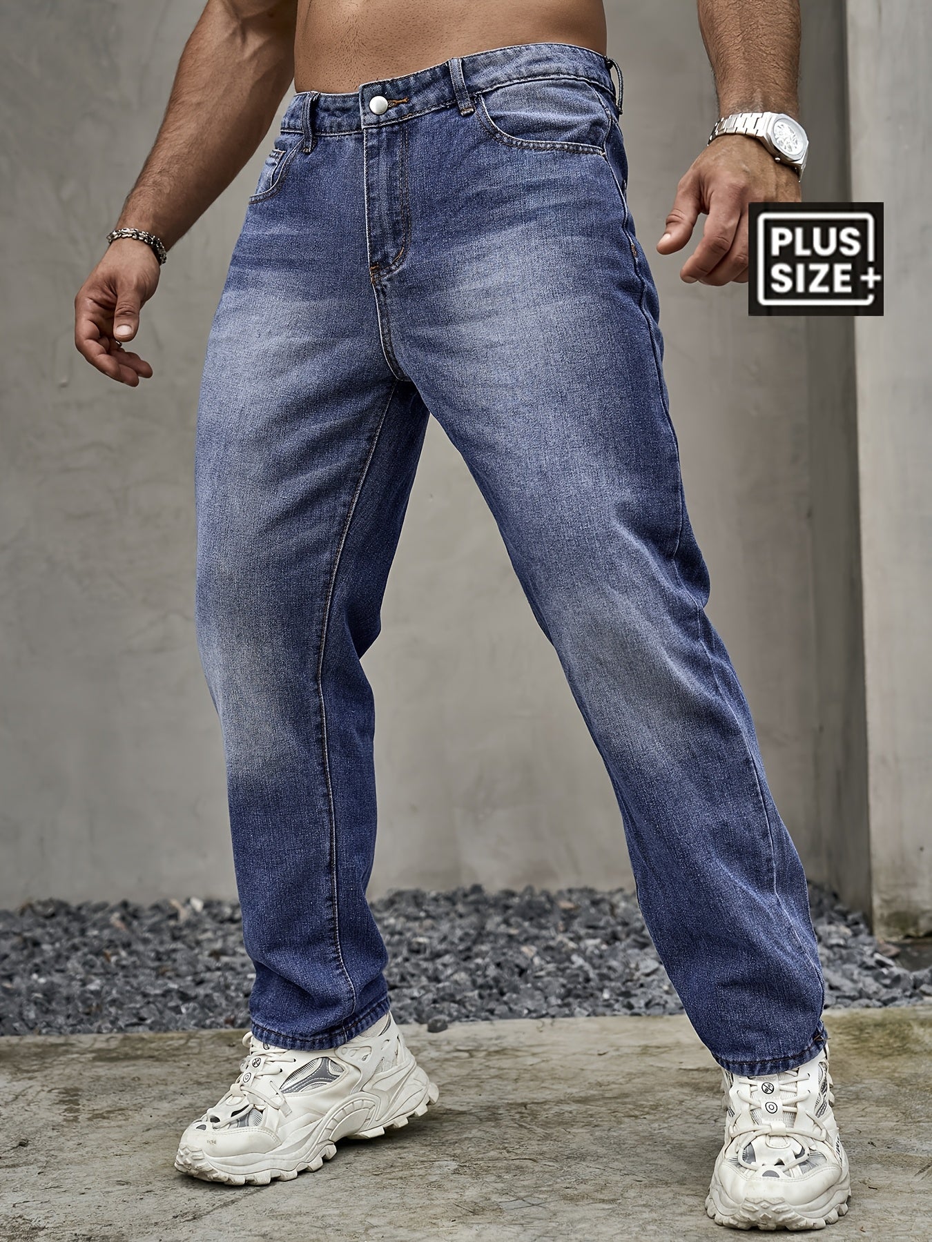 Plus Size Men'S Regular Fit Casual Jeans - Light Blue, Non-Stretch Denim with Button Closure, Pocket Details, All-Season Comfort, Casual Attire Jeans|Straight Leg Jeans|Sturdy Construction, Plus Size Jeans