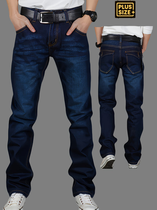 Plus Size Men's Jeans, Fashion Design Style, Comfortable Casual Long Pants for All Seasons, Stretch Straight-Leg Trousers, Simple Versatile Business Pants, PLUS SIZE