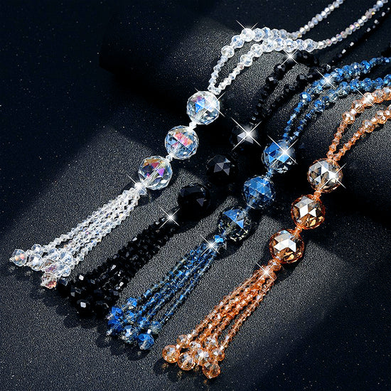 [Multi-Color Necklace] 2pcs/ 1pc Artificial Crystal necklace set, elegant with multi-color pendant necklace, Women&