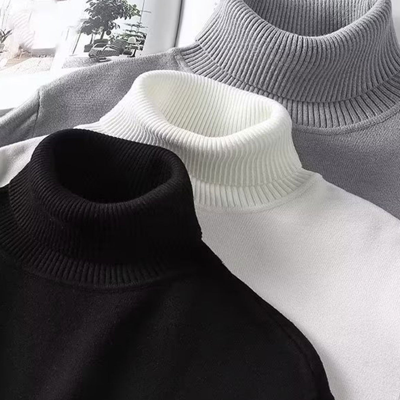 1 Basic Men's Turtleneck Sweater - Solid Color Winter Warm, Stretchy and Breathable, Casual and Formal Elegant Sweater, Black, White, Grey for Casual and Formal Occasions