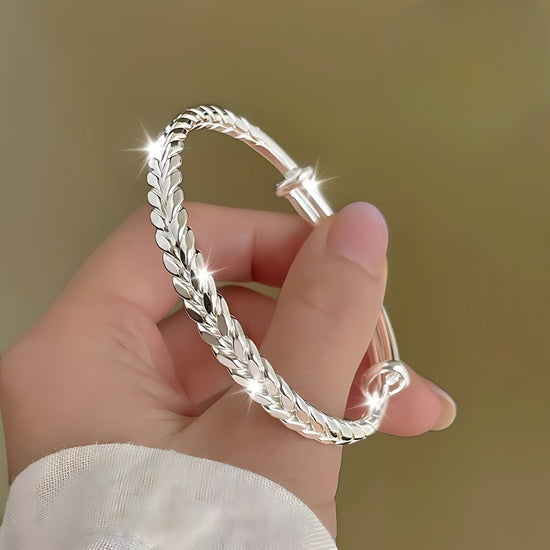 999 Sterling Silver Bracelet Bohemian Wheat Shape Adjustable Bracelet, Suitable for s And Ladies&