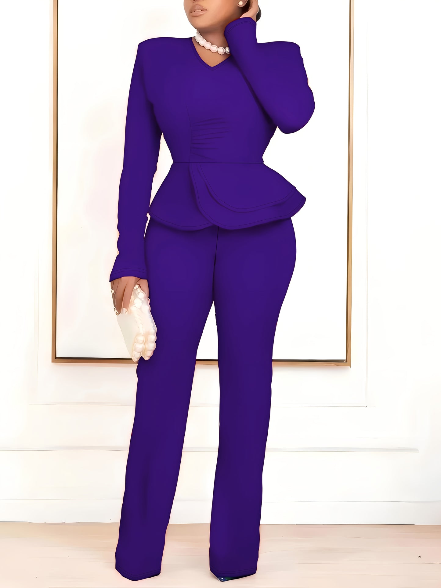 [Casual Top] Two-piece Set | European and American Cross-border Fashion Casual Solid Color Top and Pants