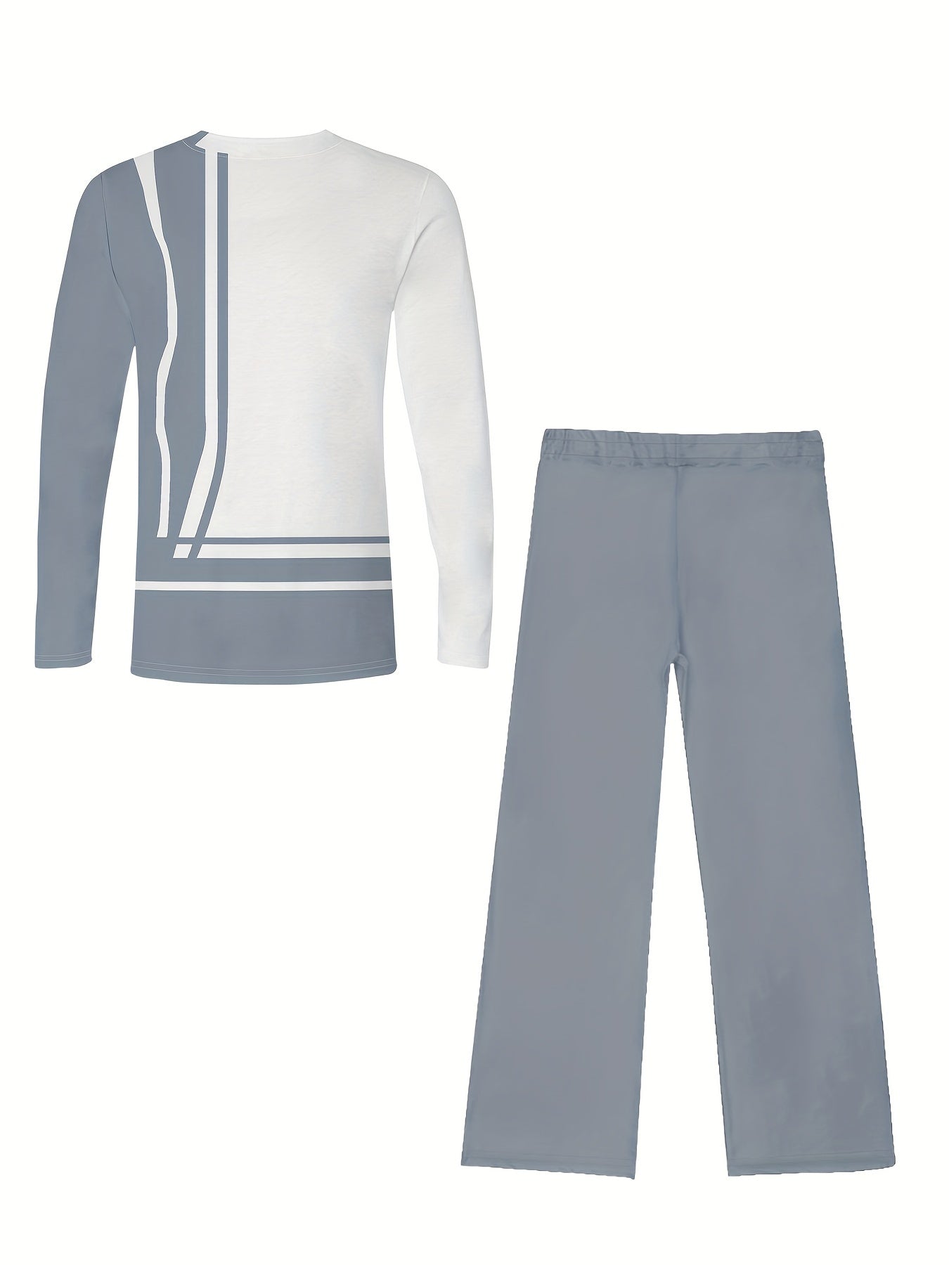 [Classic Men's Trouser Suit] Classic European and American Men's Long-Sleeved Trouser Suit - Breathable Skin-Friendly 2-Color Stitching Print Graphic Design - White and Gray