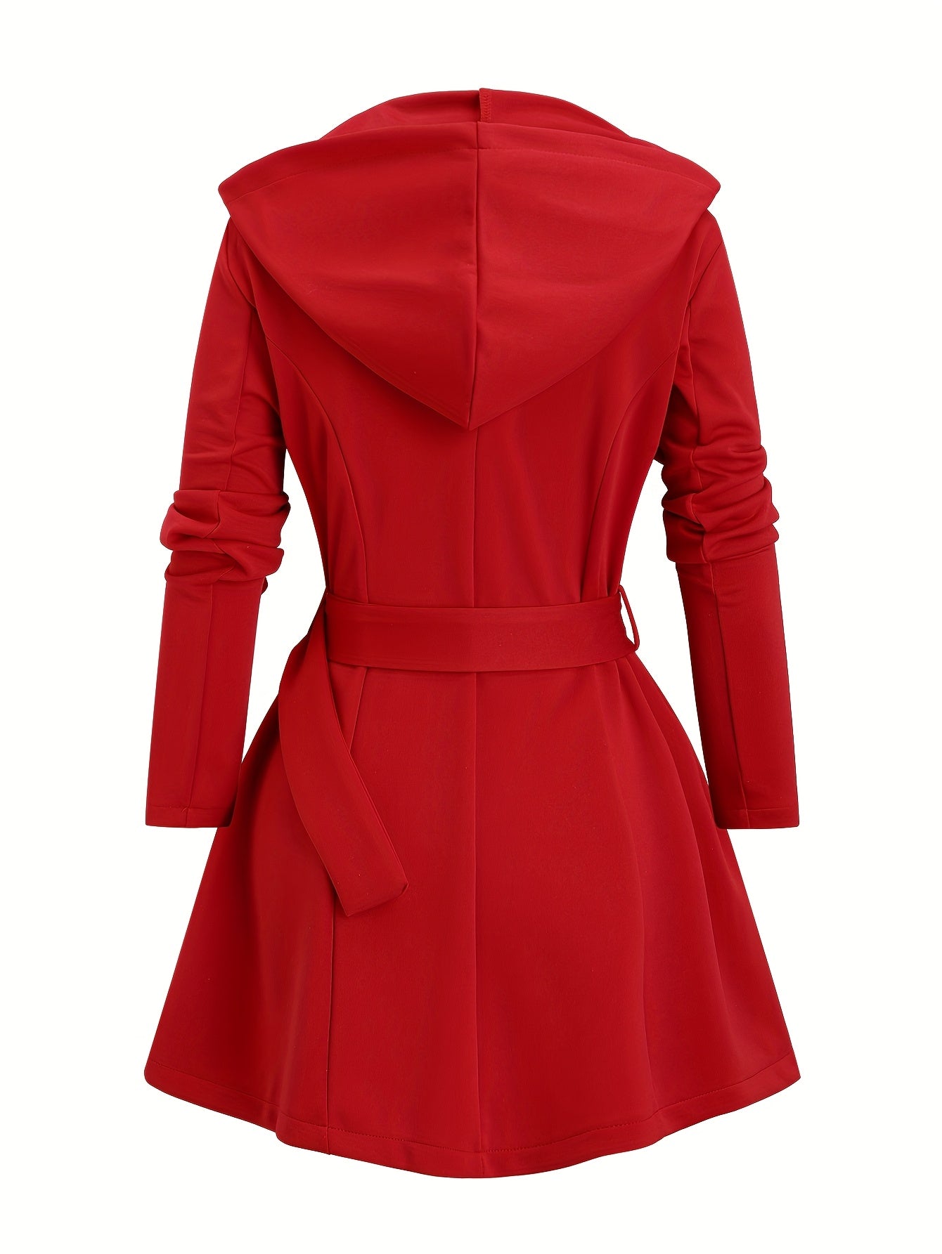 1pc Y2K Style Women'S Hooded Jacket - Solid Color Polyester Knit Fabric with Zipper and Belt Detail, Long Sleeve Punk-Inspired Casual Outerwear for Fall/Winter