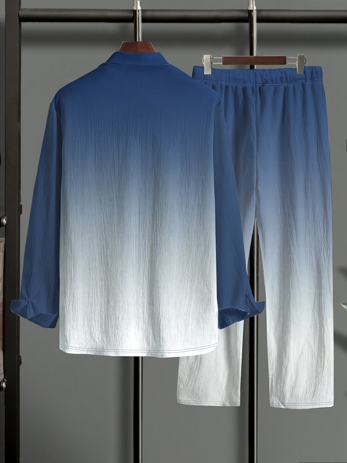 Men'S Plus Size Casual Knit Shirt and Pants Set - Light Blue Striped Pattern, Long Sleeve, Button-Up, Regular Fit with Pockets, Perfect for Casual Attire, Casual Attire|Striped Pattern|Knit Construction, PLUS SIZE