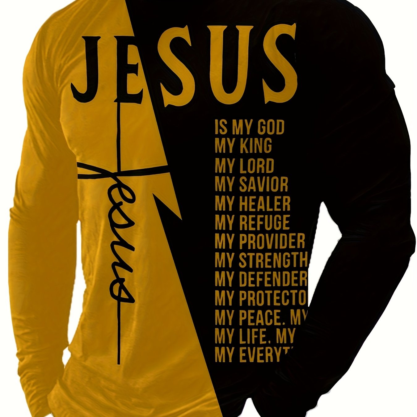 Men'S Casual Crew Neck T-Shirt with "Jesus is My Everything" Graphic Print - Breathable Long Sleeve Tee for Beach, Vacation & Summer Events - Comfortable Daily Wear, Perfect Gift for Him, Vacation Clothing | Inspirational Des