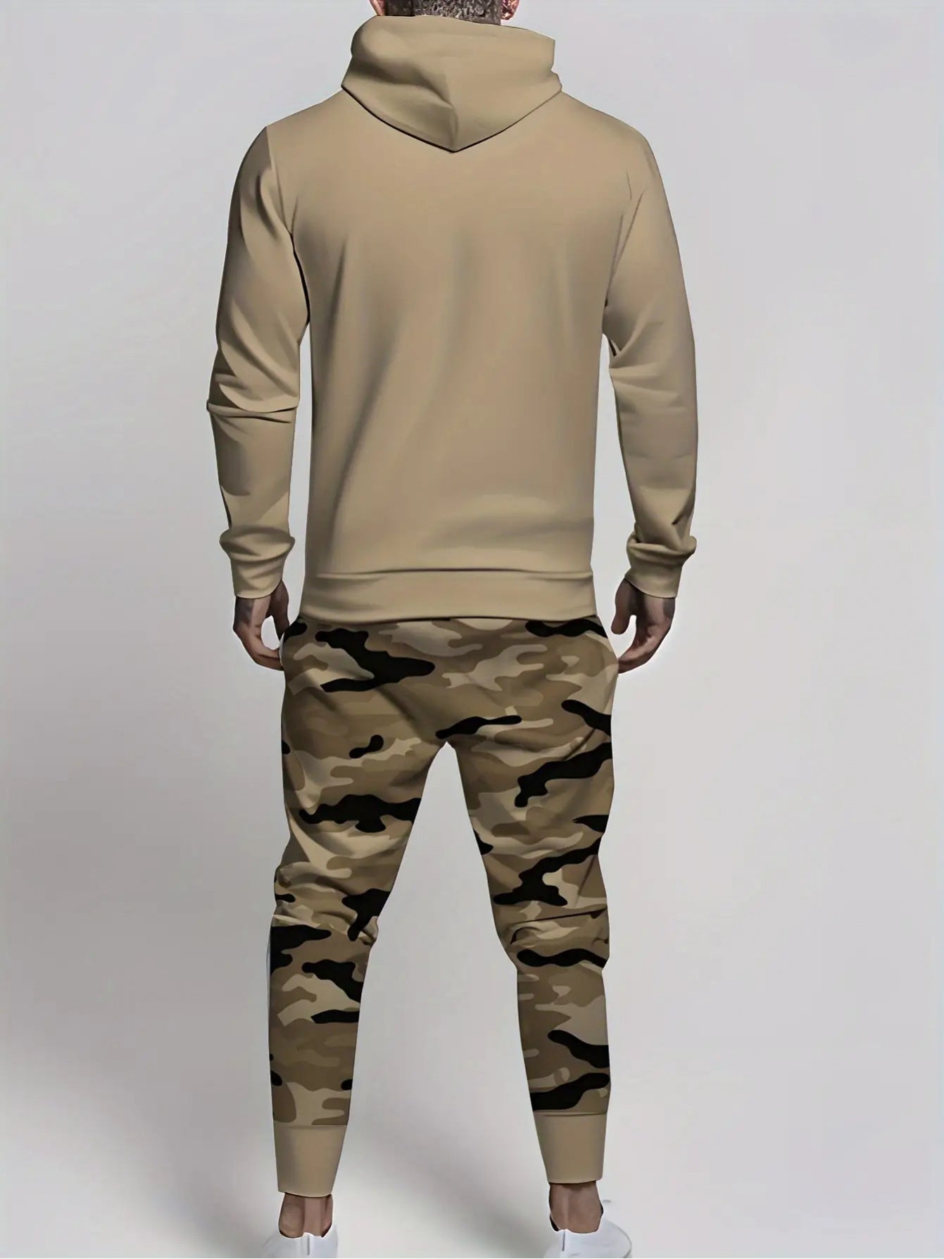 2pcs Men's Plus Size, Casual, Hooded Sports Camouflage, Printed Long Sleeve T-Shirt and Pants Set, Outdoor Wear, Preferred Gift for Someone, Street Style, PLUS SIZE