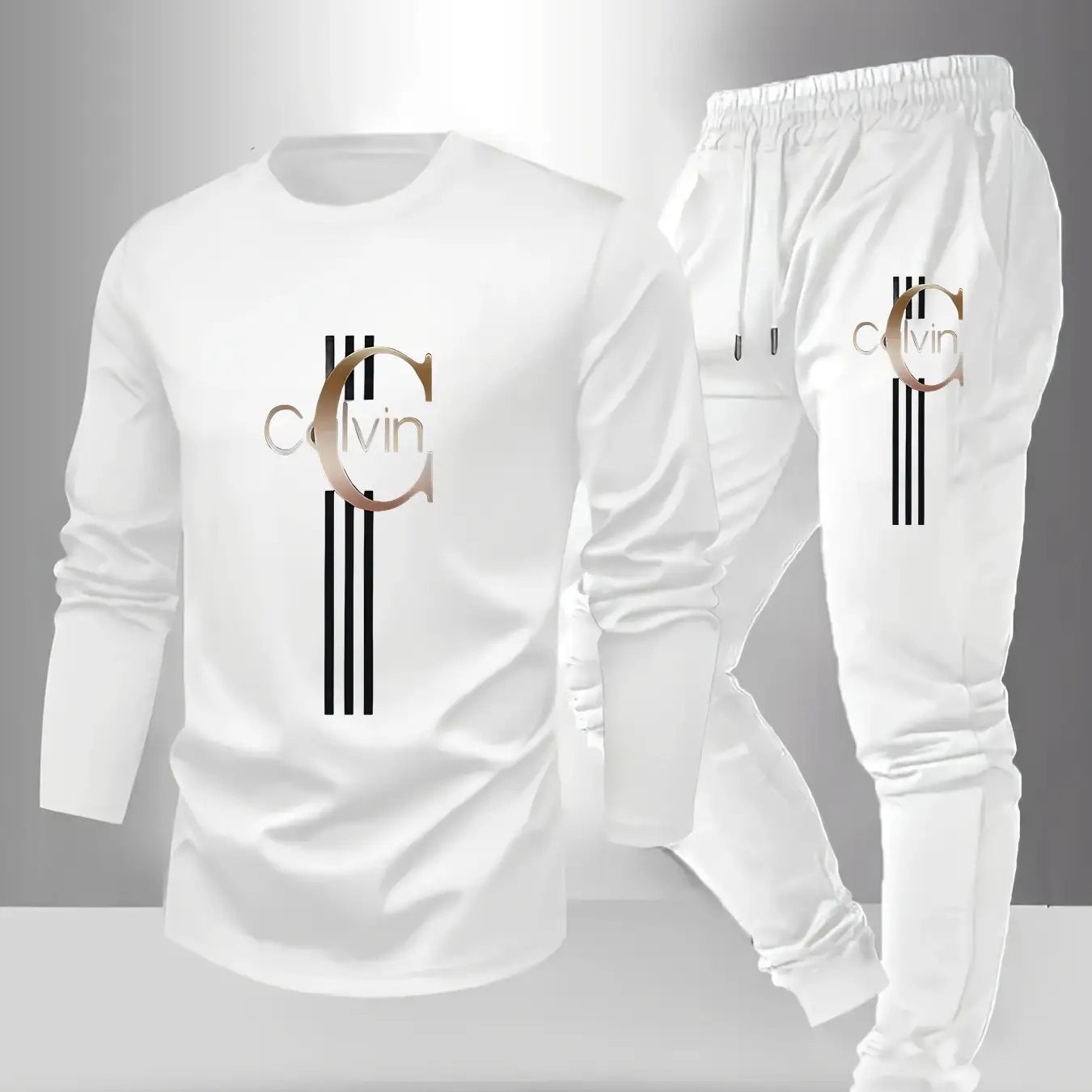 2pcs Set- Large-Sized Men'S Long-Sleeved T-Shirt And Long Pants Set, Letter-Printed Round-Neck Top+ Drawstring Outdoor Casual Sport Pants Set, Spring And Autumn Clothing, Polyester Blend for Softer And More Breathable, Larger