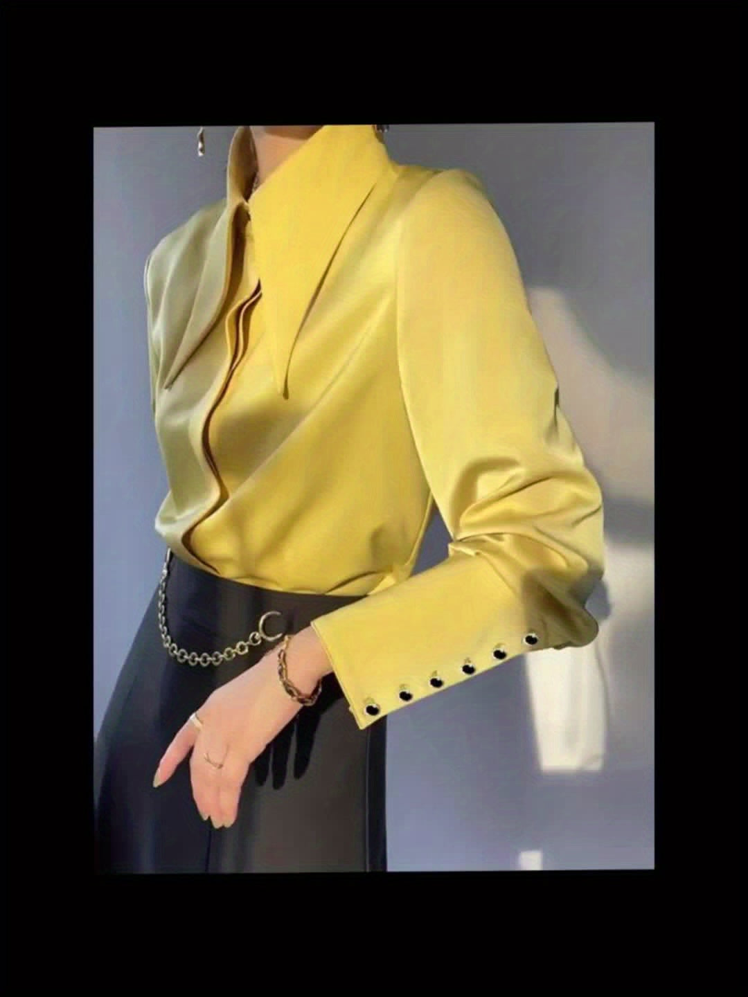 Women's Solid Color Lapel Casual Long Sleeve Shirt