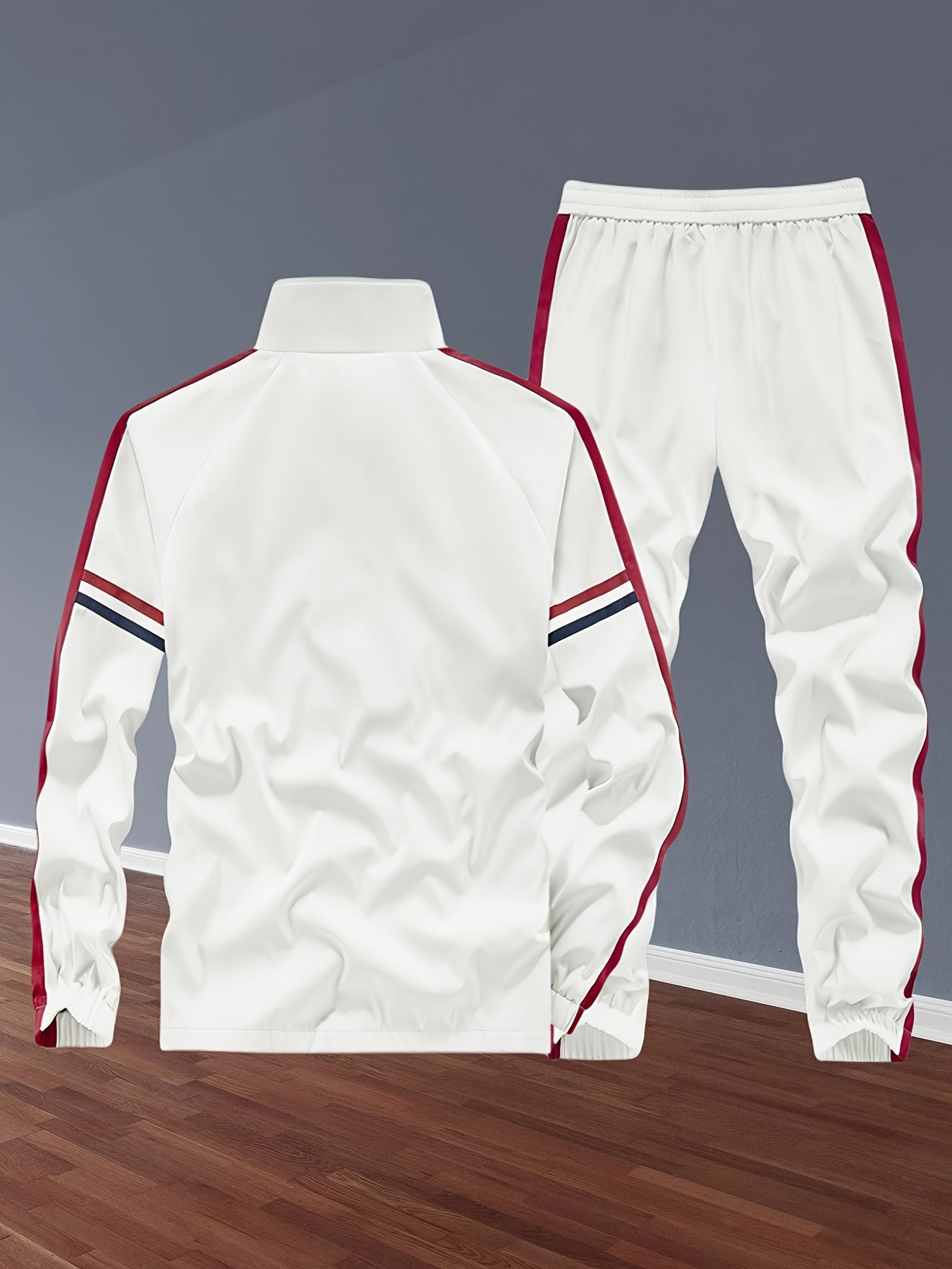 Unisex Sports Suits, Contrasting Colors, Stand-Up Collar Zipper Jacket + Side Striped Trousers, Spring And Autumn Leisure Fitness Two-Piece Suit