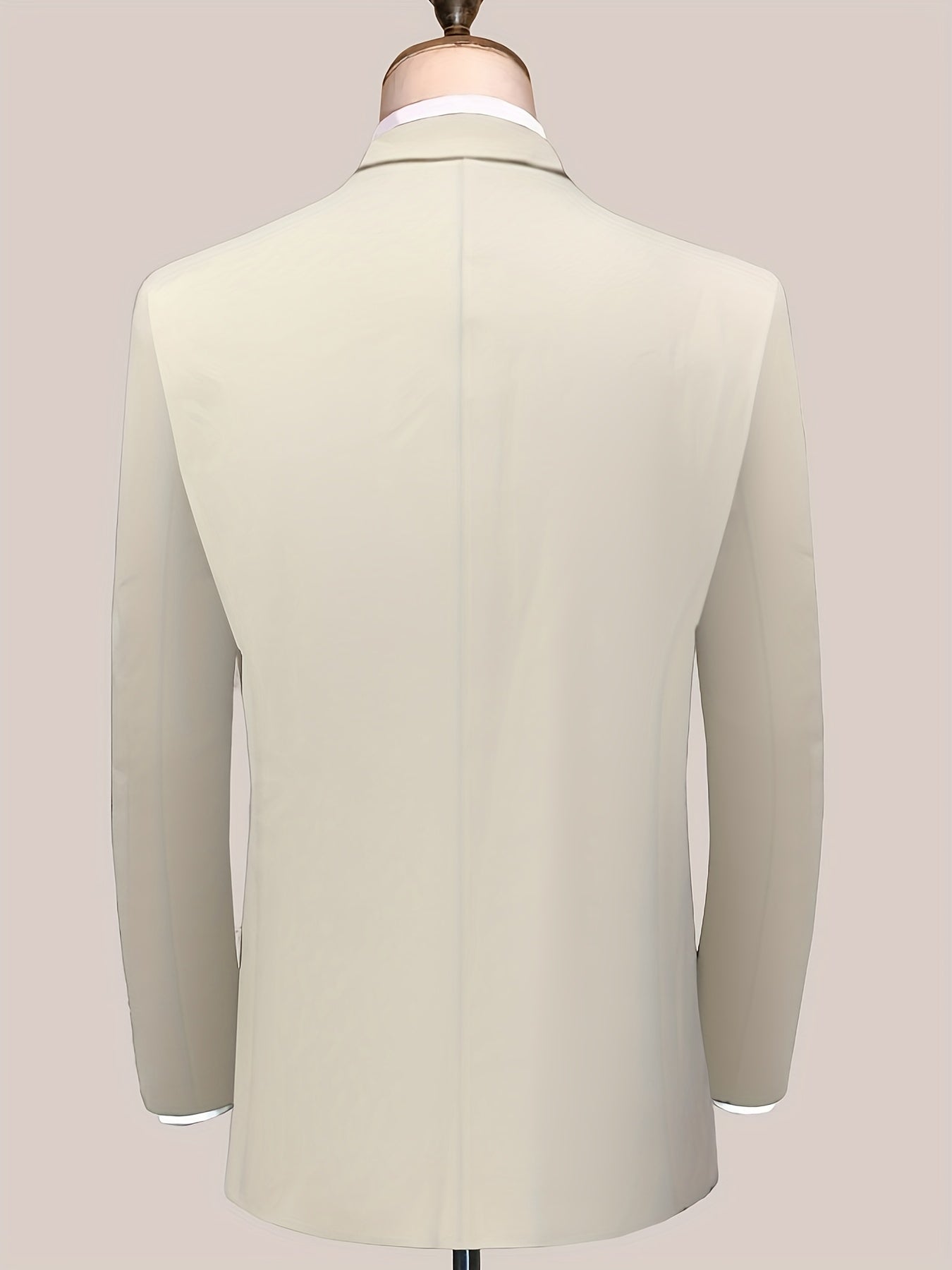 Men's Plus Size Solid White Suit - Double-Breasted Peaked Lapel Business Suit with Tailored Fit, All-Season Formal & Wedding Attire, Machine Washable Tailcoat Style Jacket & Matching Trousers for Men, Beige & Brown Lapel Opti