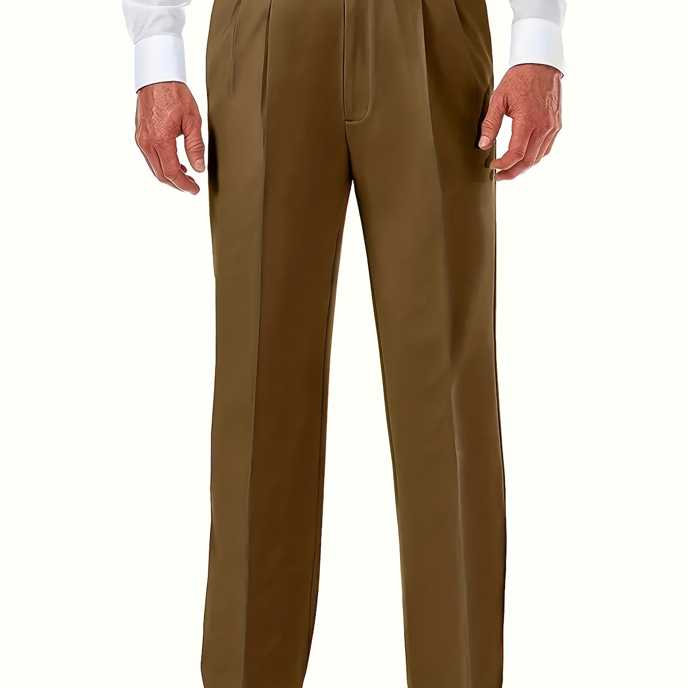 Men'S Plus Size Solid Color Suit Pants - Regular Fit Casual Dress Pants with Button Details, Non-Stretch Fabric, All-Season Wear, Plus Size Pants, PLUS SIZE