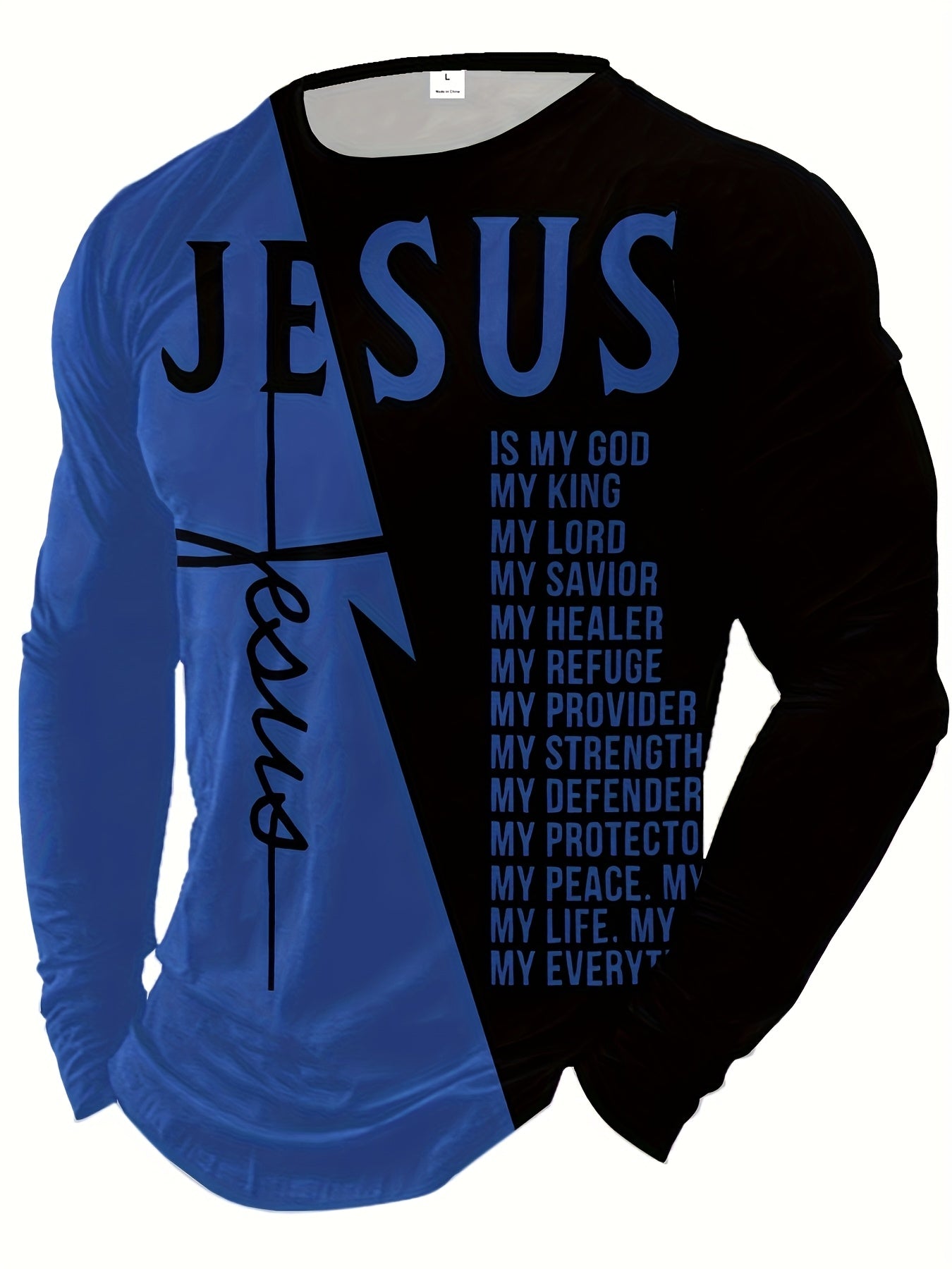Men'S Casual Crew Neck T-Shirt with "Jesus is My Everything" Graphic Print - Breathable Long Sleeve Tee for Beach, Vacation & Summer Events - Comfortable Daily Wear, Perfect Gift for Him, Vacation Clothing | Inspirational Des