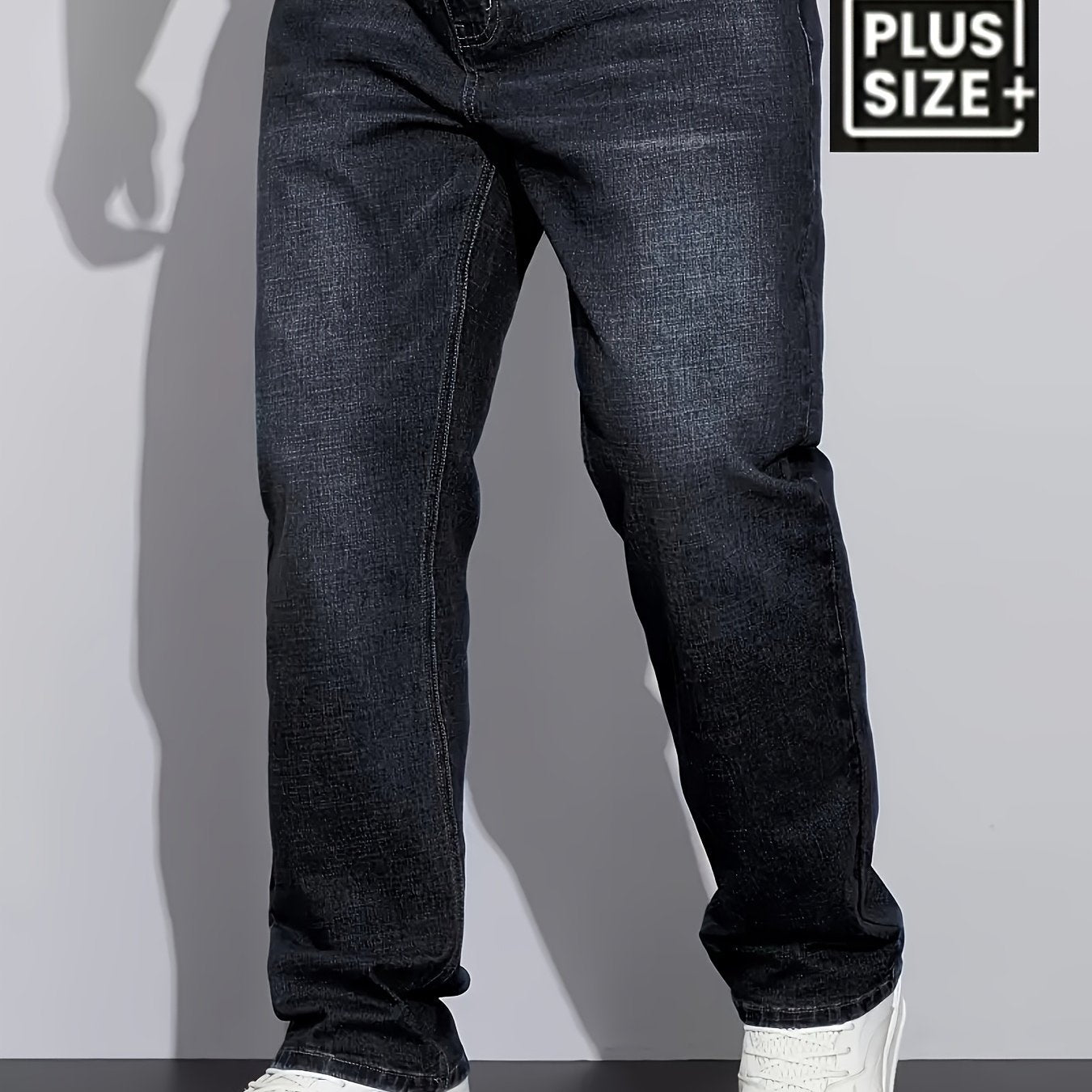 [HME] Men'S Simple And Casual Denim Trousers, Classic Five-pocket Style, Retro Washed Craftsmanship, Mid-waist Elastic Straight-leg Pants, Built-in YKK Zipper Closure, Essential Men'S Plus-size Jeans For Fashionable And Casua