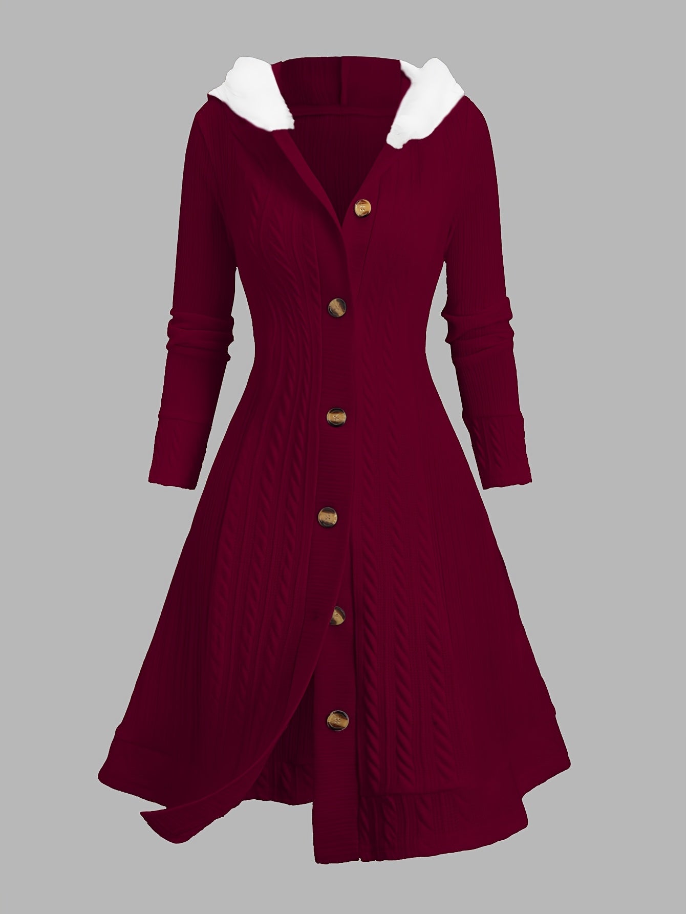 Y2K Cable Plaid Patchwork Hooded Button-Up Long Cardigan