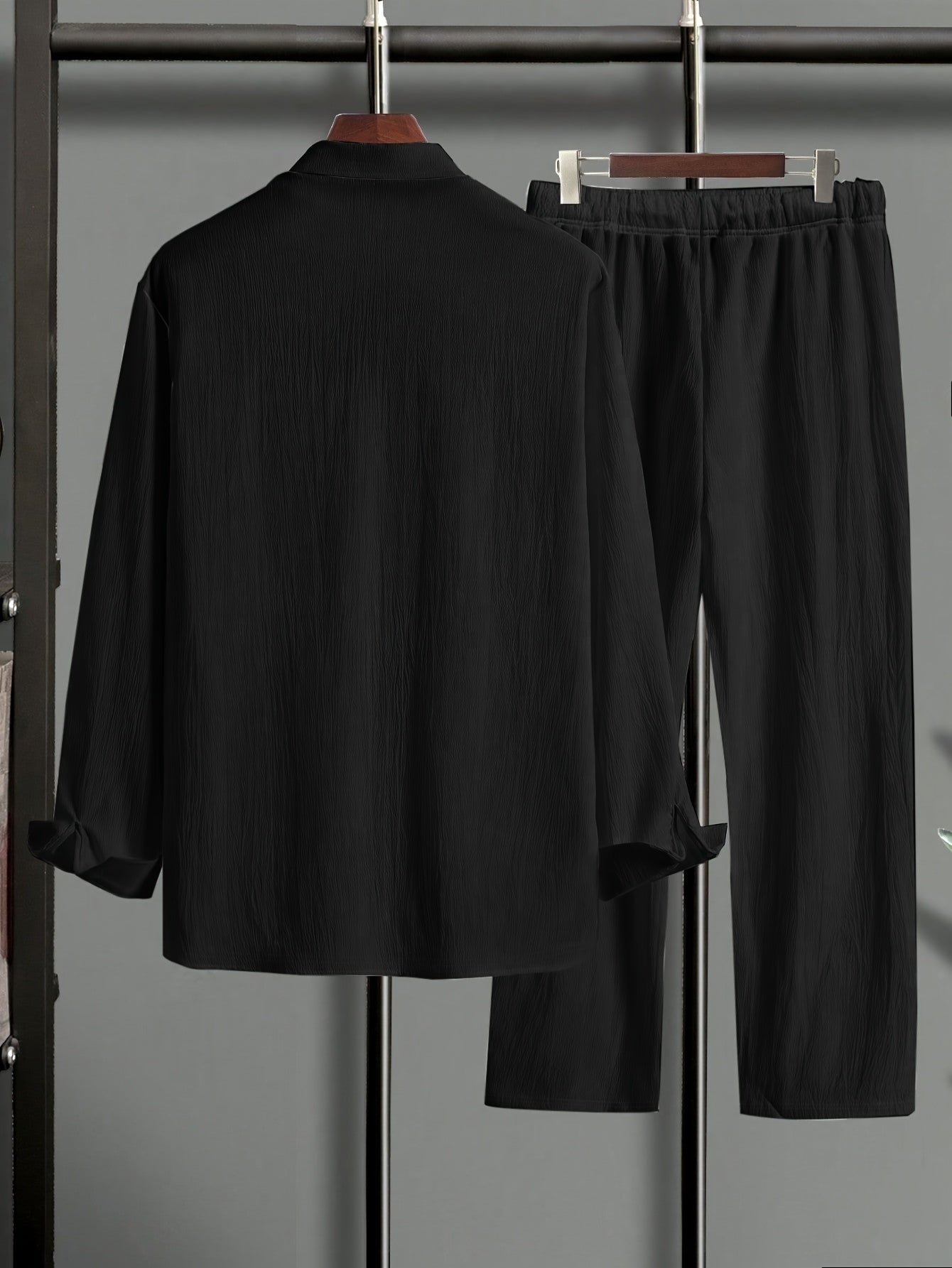 [Plus Size 2pcs Outfit] Stylish Comfort, Plus Size Men's Casual 2pcs Outfit | Solid Color Hoodie and Pants Set, Big and Tall, Machine Washable