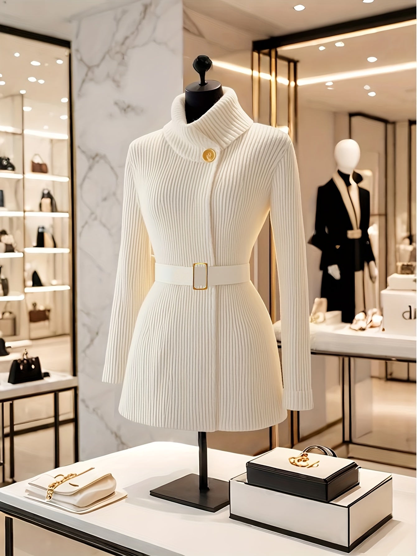 This Year's Trendy Stylish Retro Soft and Cozy Sweater with High-End Thickened White Waist-Cinching Design for Women in Winter