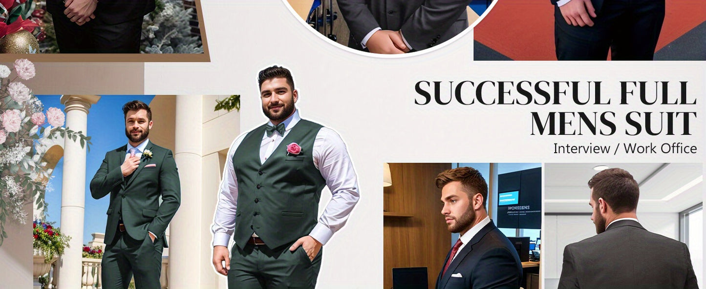 Big size suit three piece set for Men's formal attire, height 2 buttons, jacket, vest, pants, workplace, office, wedding, Christmas, school, PLUS SIZE