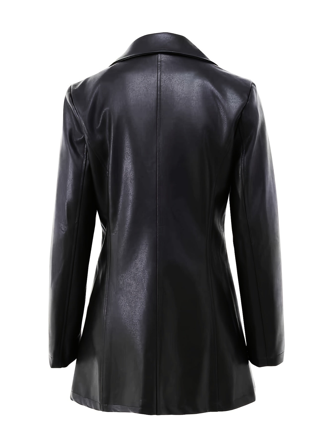 Leather Women's slim-fit jacket - elegant collar, mid-length outerwear with a single-button front closure, A-line cut, umbrella-shaped hem, suitable for casual and professional wear all year round, long sleeves