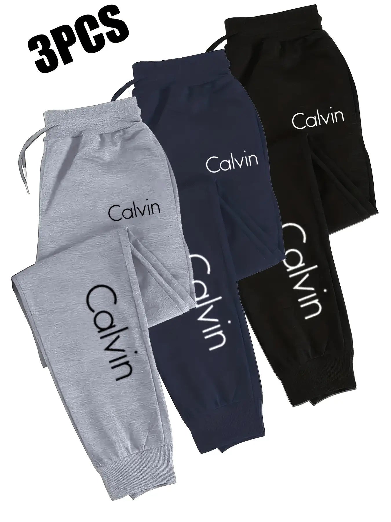 Three piece Men's casual sports pants with elastic waistband and drawstring design, regular fit, pockets and slight elasticity- comfortable sports pants, PLUS SIZE, Lounge Wear, Workout Pants, Sporty Design, Casual Style, Bre