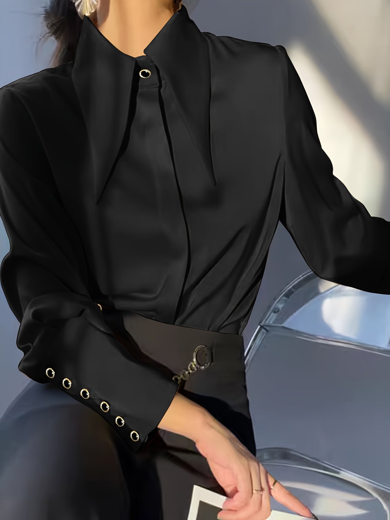 Women's Solid Color Lapel Casual Long Sleeve Shirt