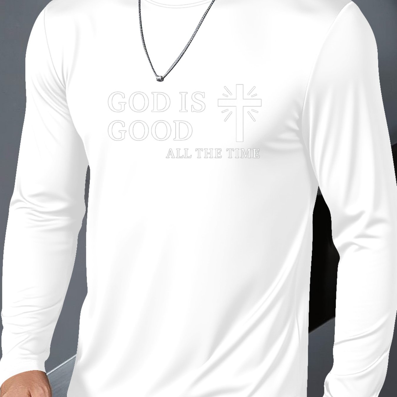 Men's Plus Size Christian Faith T-Shirt - Inspirational "GOD IS GOOD ALL THE TIME" & Cross Print, Breathable Long Sleeve Round Neck Casual Shirt for Church, Casual Attire, Spring/Fall Layering (Adults & Teens) - Comfortable R