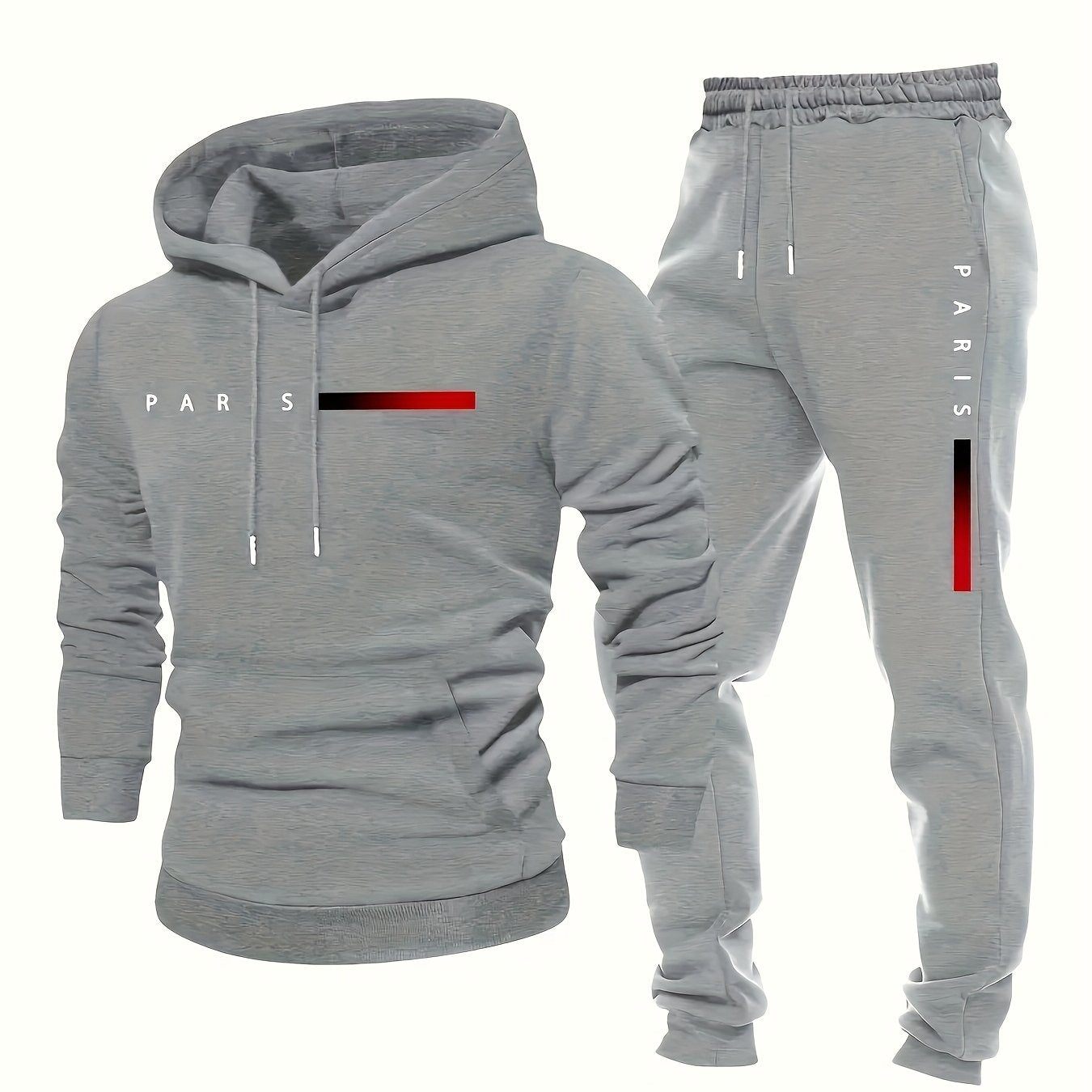 Inspired Fashion Plus Size Men's Two-piece Suit with Graphic Print, Hooded Sweatshirt And Trousers, Thickened Fleece, Casual Style, Fitted Hoodie, PLUS SIZE