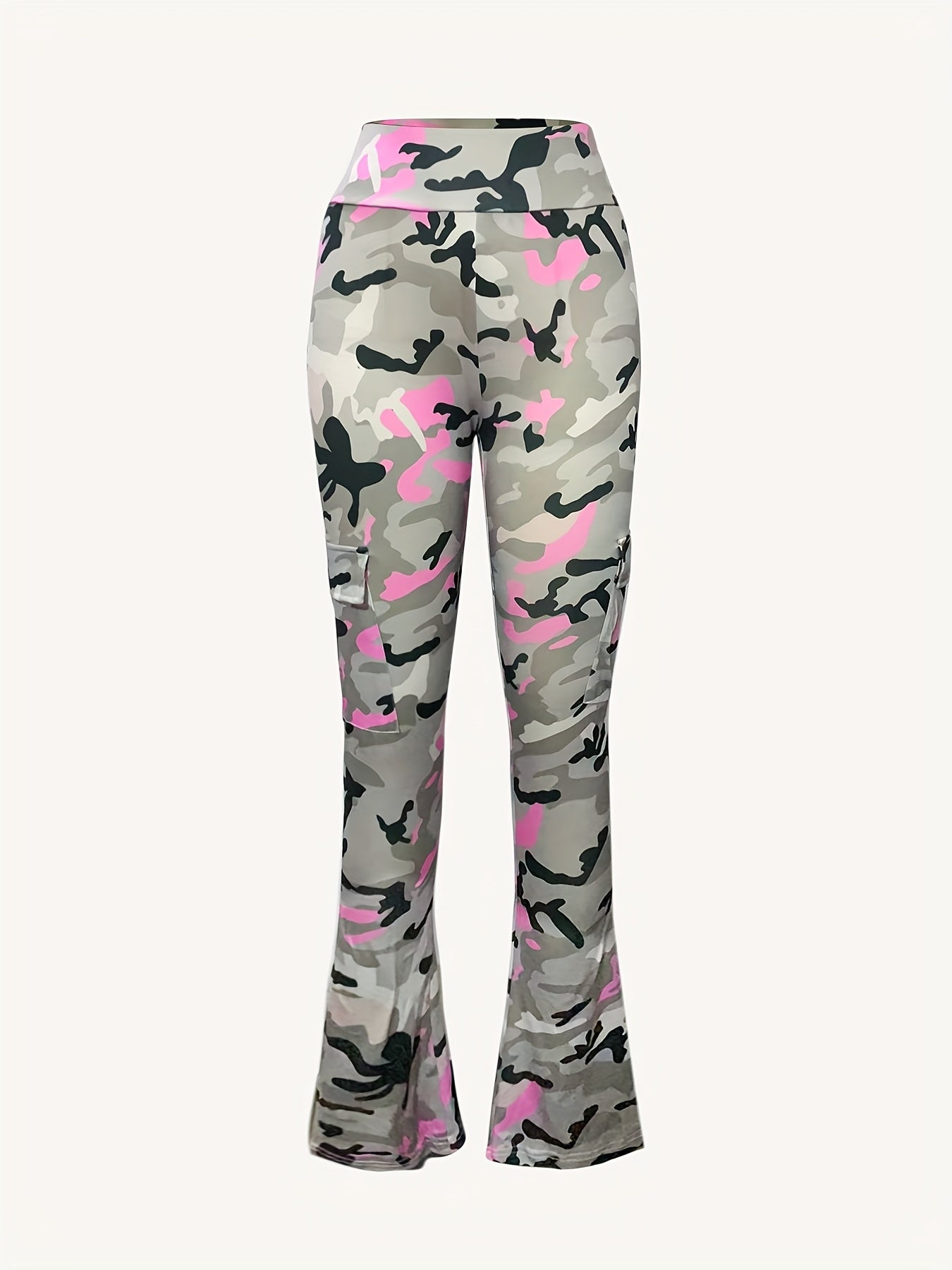 [Sexy Camo Cargo Pants] High-Waisted Sexy Women's Camo Print Stretchy Flare Cargo Pants | Elastic Waistband, Comfortable & Stylish for Casual Wear, Spring/Summer Fashion, with Pockets
