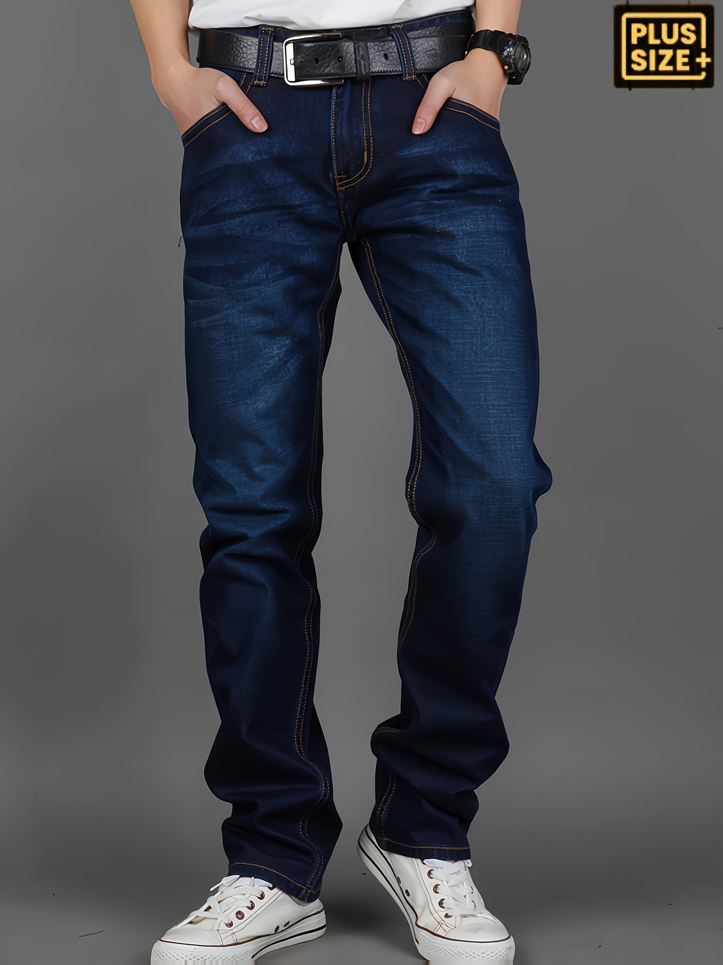 Plus Size Men's Jeans, Fashion Design Style, Comfortable Casual Long Pants for All Seasons, Stretch Straight-Leg Trousers, Simple Versatile Business Pants, PLUS SIZE