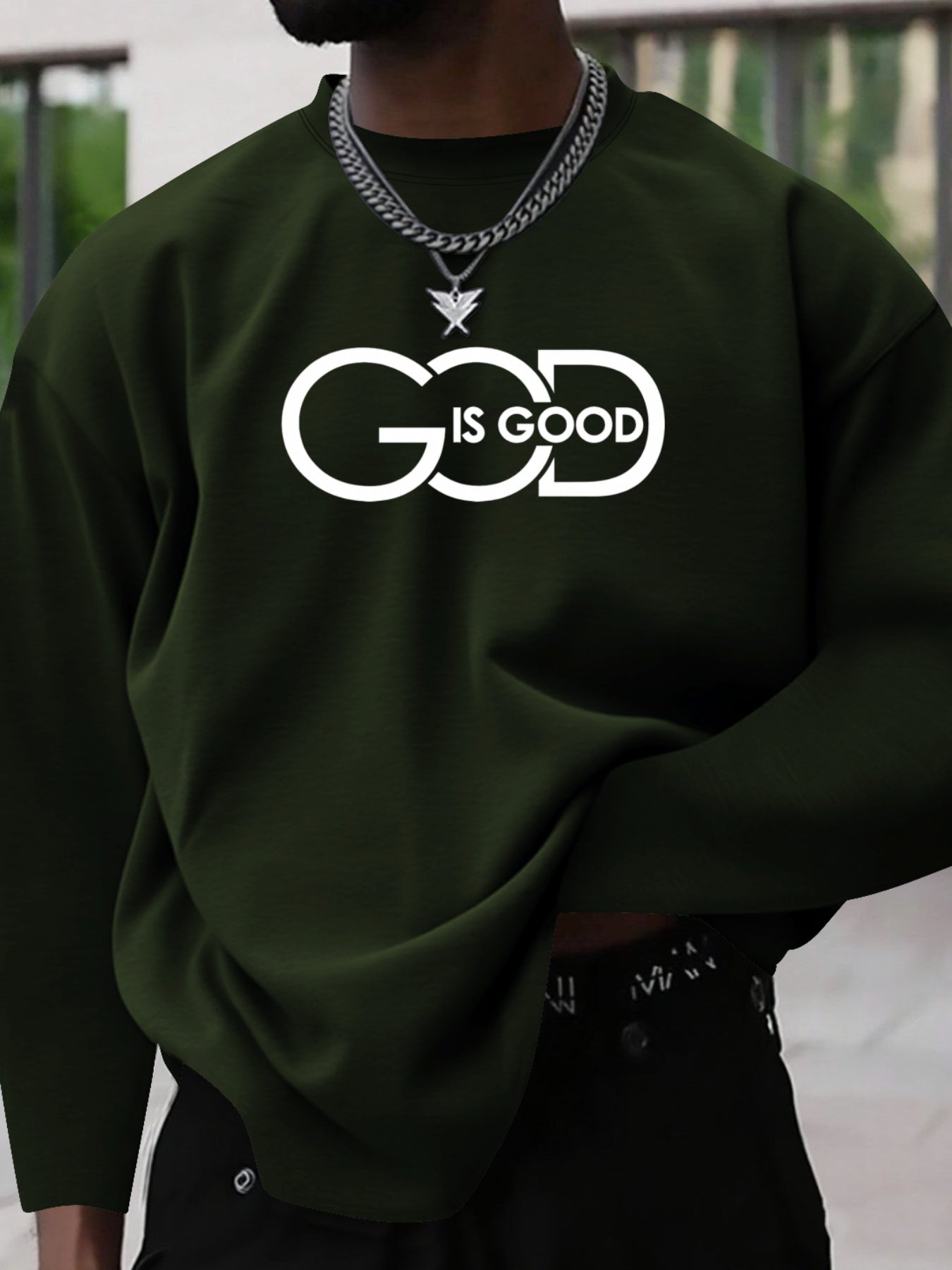 Men's Plus Size "GOD IS GOOD" Graphic Print Long Sleeve T-Shirt - Heather Gray Casual Comfort Fit Round Neck Top for Spring/Fall, Medium Stretch Fabric, PLUS SIZE