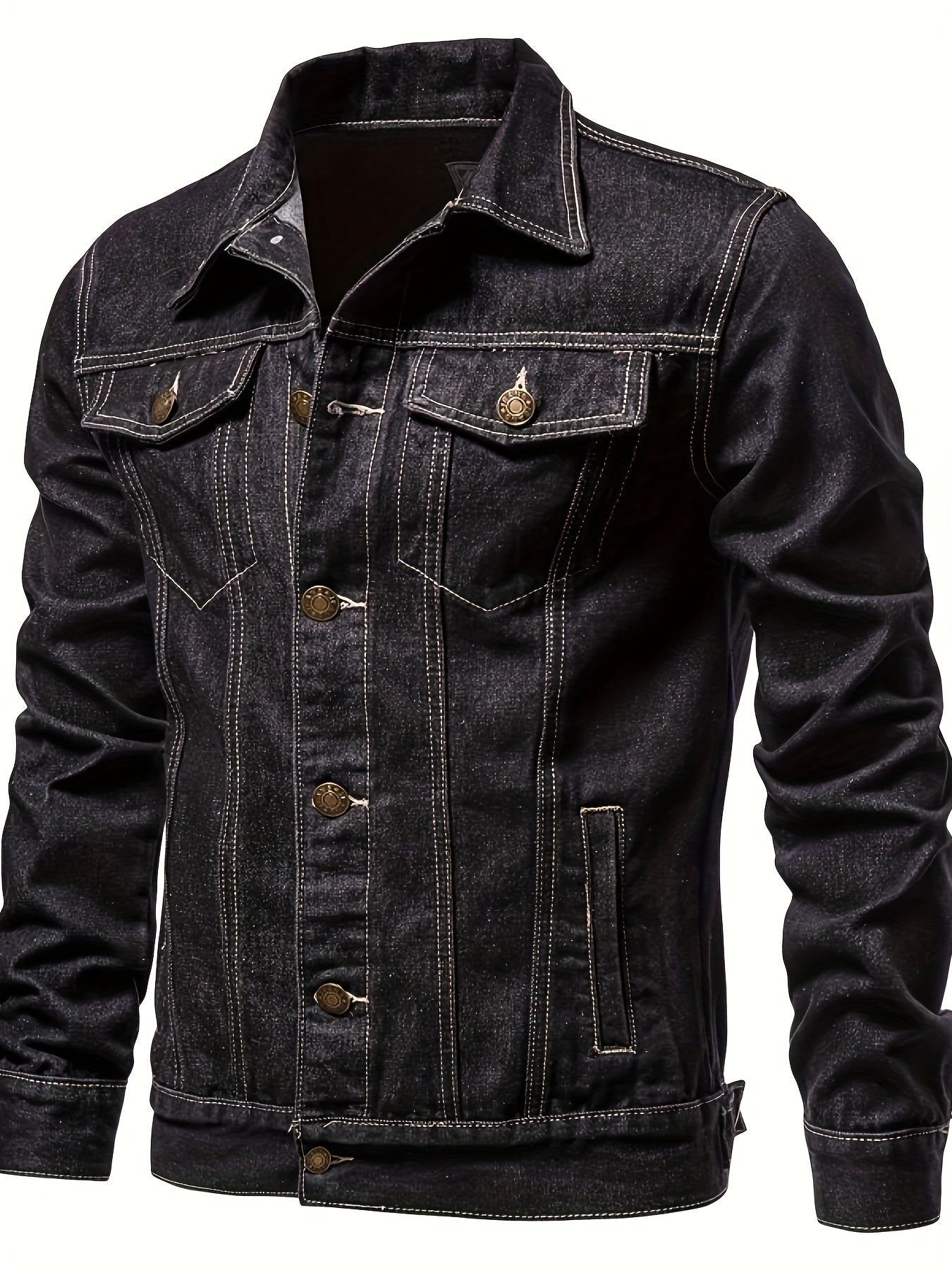 Men's Slim Fit Denim Jacket, Plus Size Fashionable Casual Cardigan Top, Men's Plus Size Denim Jacket, PLUS SIZE