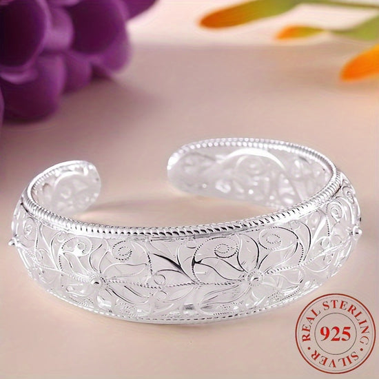 925 sterling Silvery open mouth bracelet, low allergenicity and exquisite floral design, is the perfect gift for her, perfect for parties and daily wear