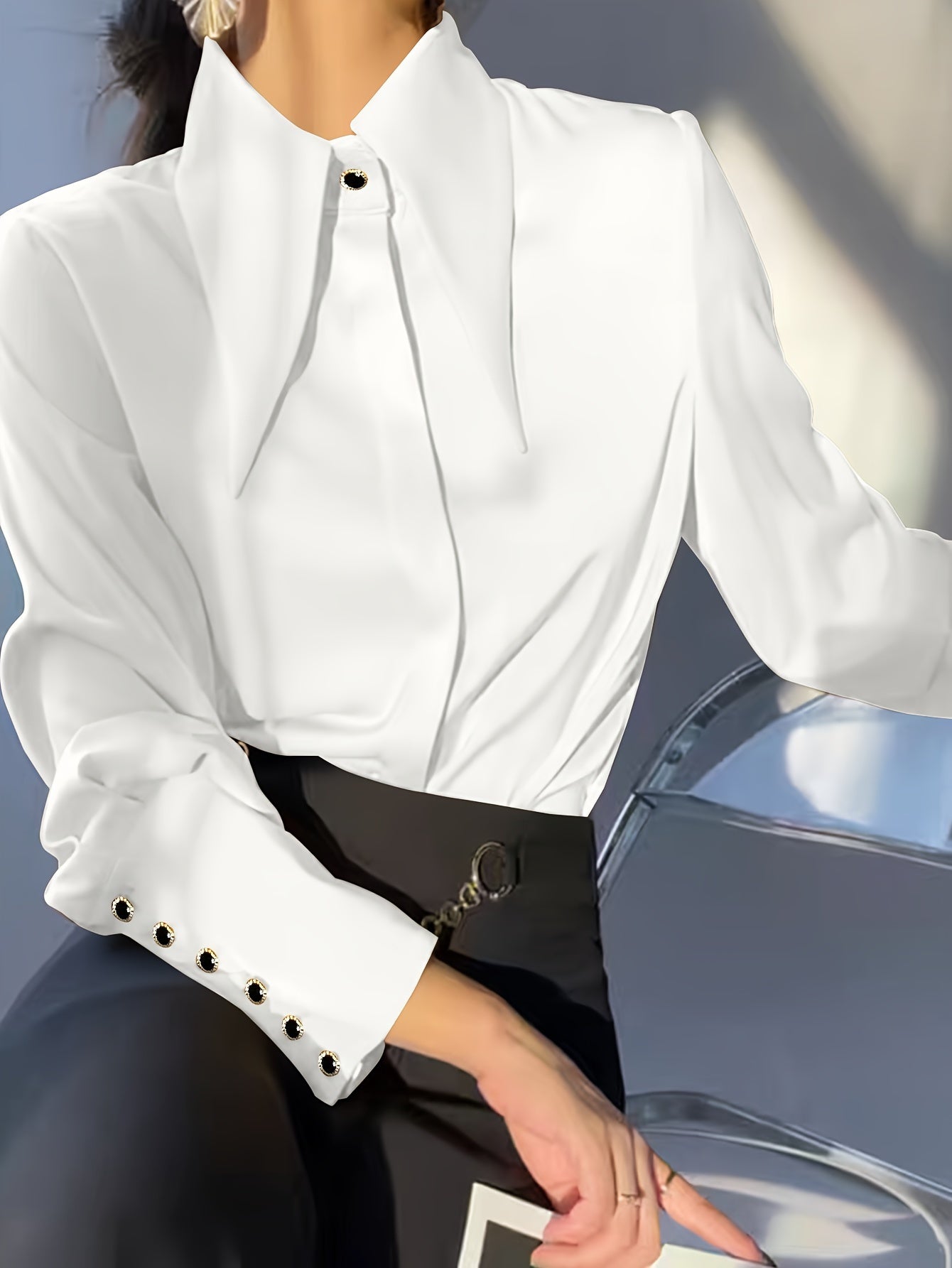 Women's Solid Color Lapel Casual Long Sleeve Shirt